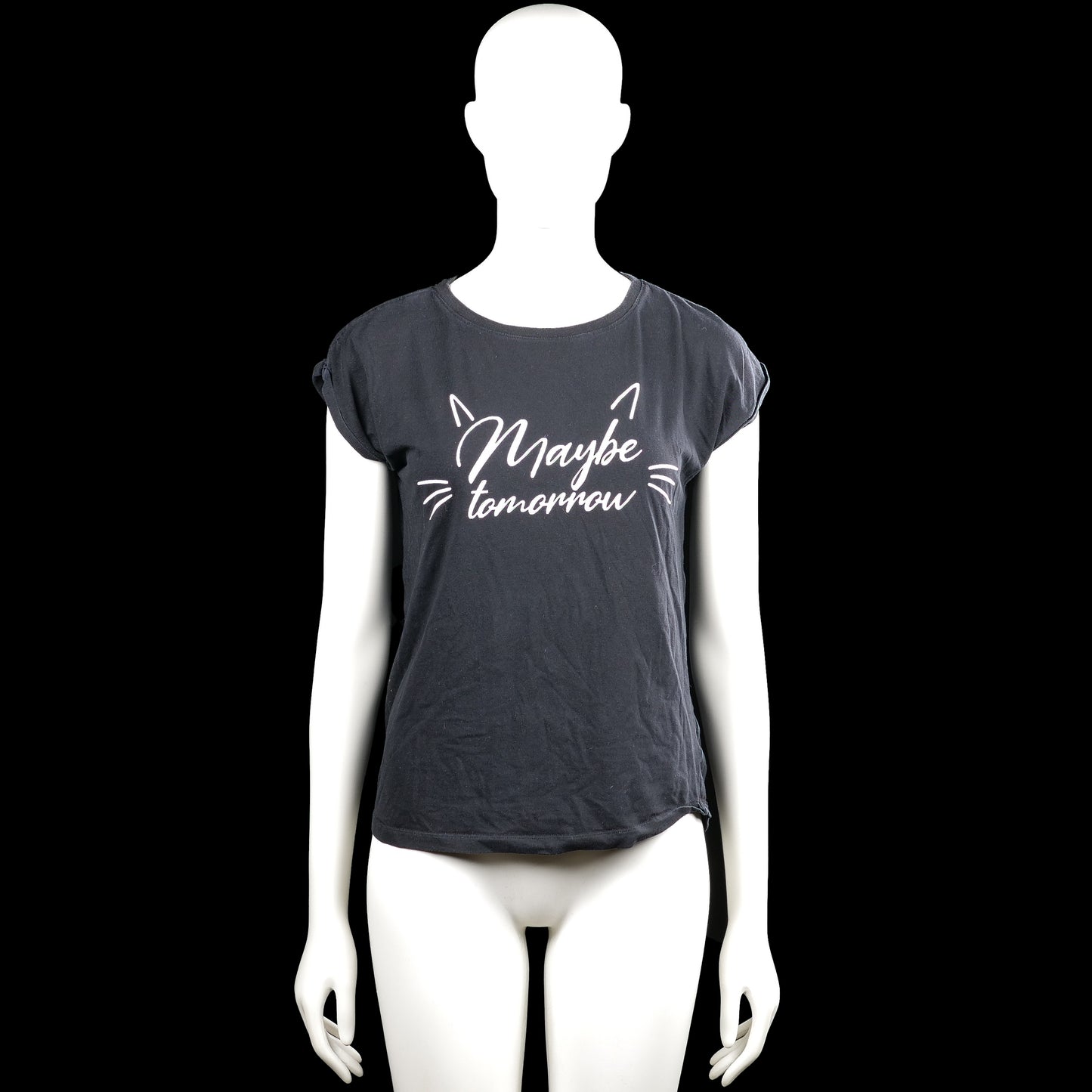 Lindex - T-shirt - Charcoal - Size 158, 164 - Charcoal short-sleeve top with a round neck and rolled sleeve openings. Features a front graphic print and a straight hem.
