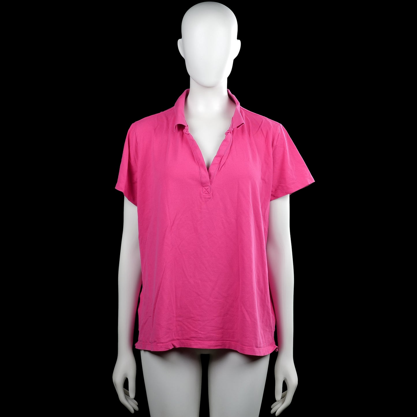 Upfashion - T-shirt - Pink - Size 48, 50 - Pink solid top with a polo collar and a V-notch placket. Short sleeves with plain cuffs and a straight hem.