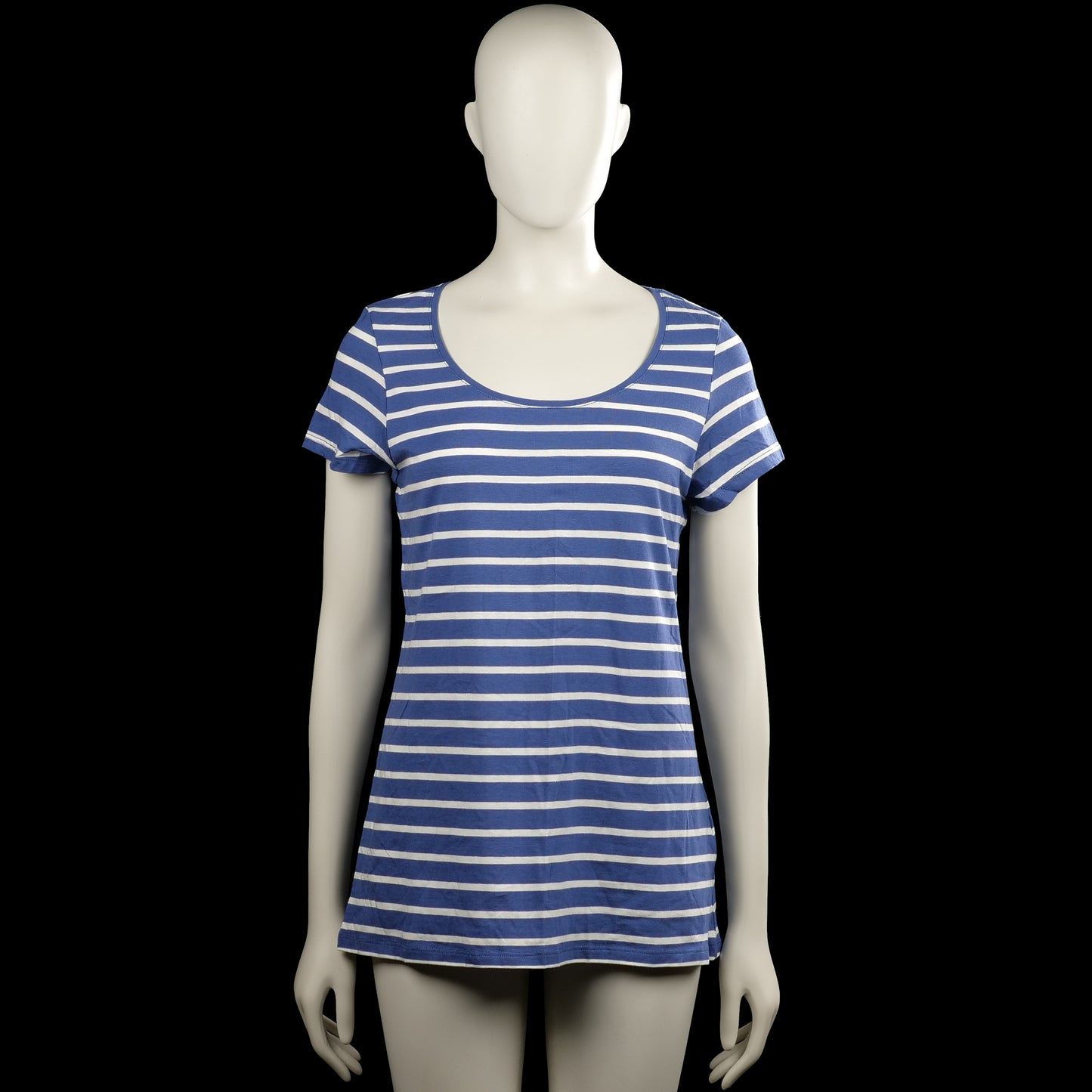 Kappahl - T-shirt - Royal Blue & White - Size M - Royal blue and white horizontally striped top with a scoop neckline and short sleeves. Straight hem with plain sleeve cuffs.