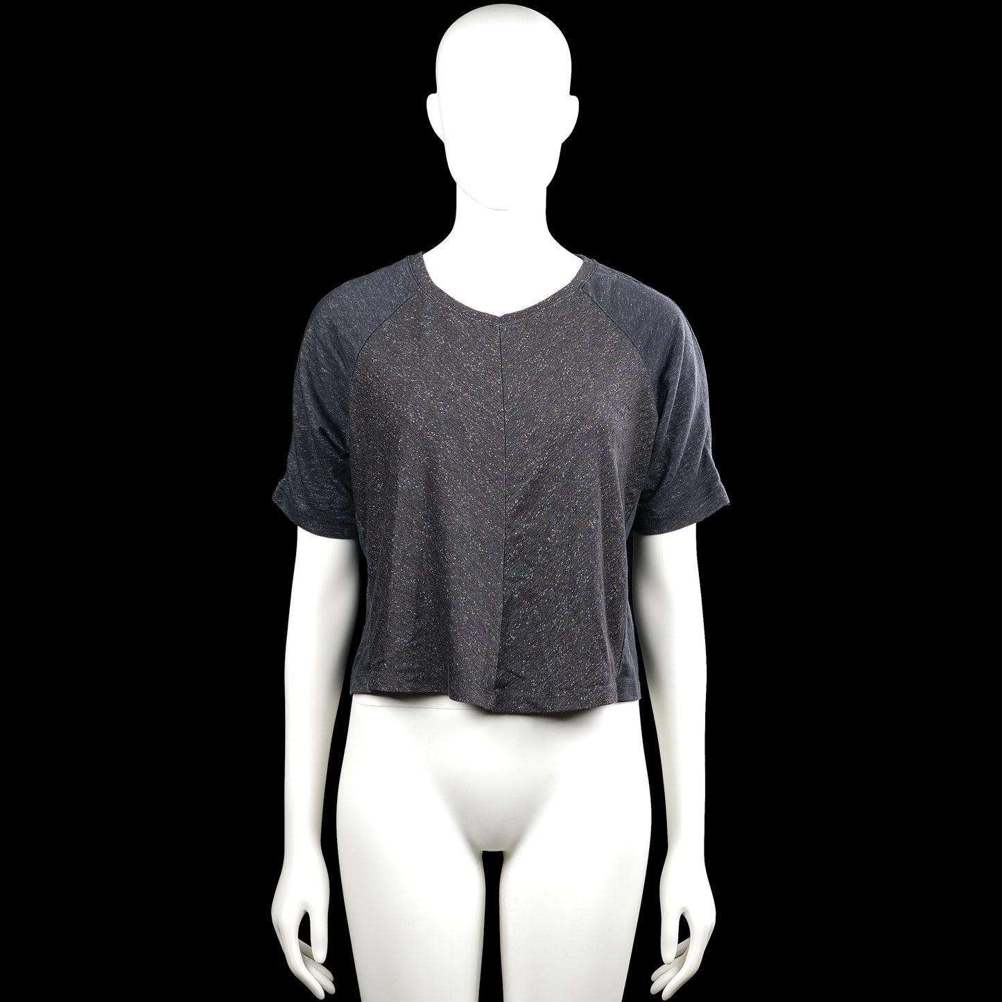 Mexx - T-shirt - Dark Gray - Size M - Dark gray solid top with a round neckline and short raglan sleeves. Features plain cuffs and a straight hem.