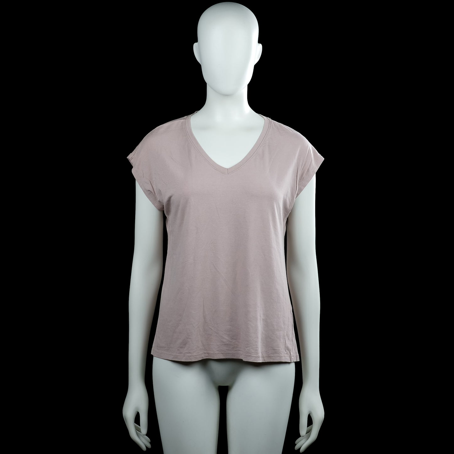 Amisu - T-shirt - Taupe - Size XS - Taupe solid top with a V-neckline and short sleeves. Straight hem and plain sleeve cuffs.