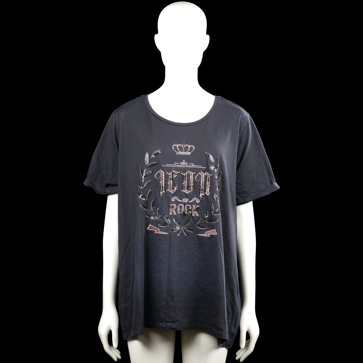 Msmode - T-shirt - Charcoal - Size XXL - Charcoal short-sleeve top with a round neck and straight hem. Features a front graphic print with lettering and decorative motifs.