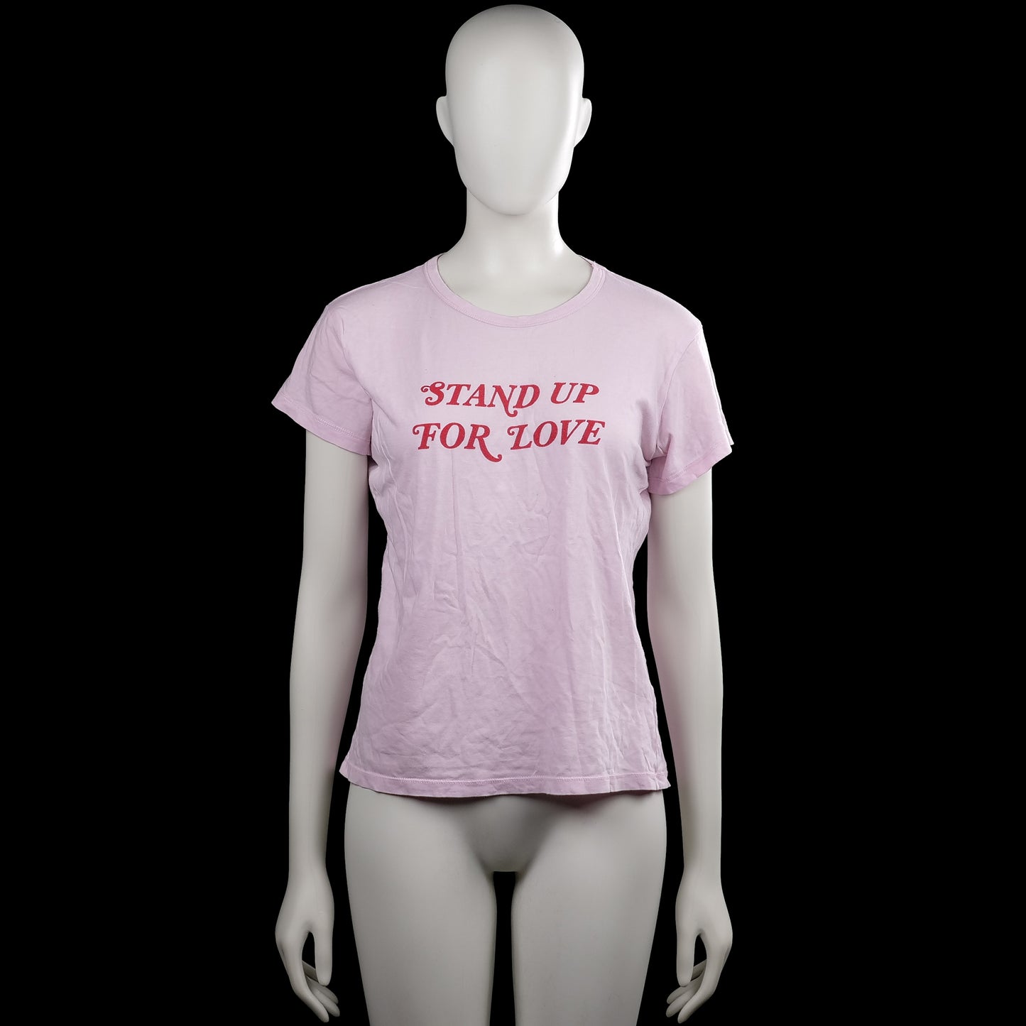 Zara - T-shirt - Light Pink & Red - Size S - Light pink short-sleeve T-shirt with a round neckline and straight hem. Red text print on the front.