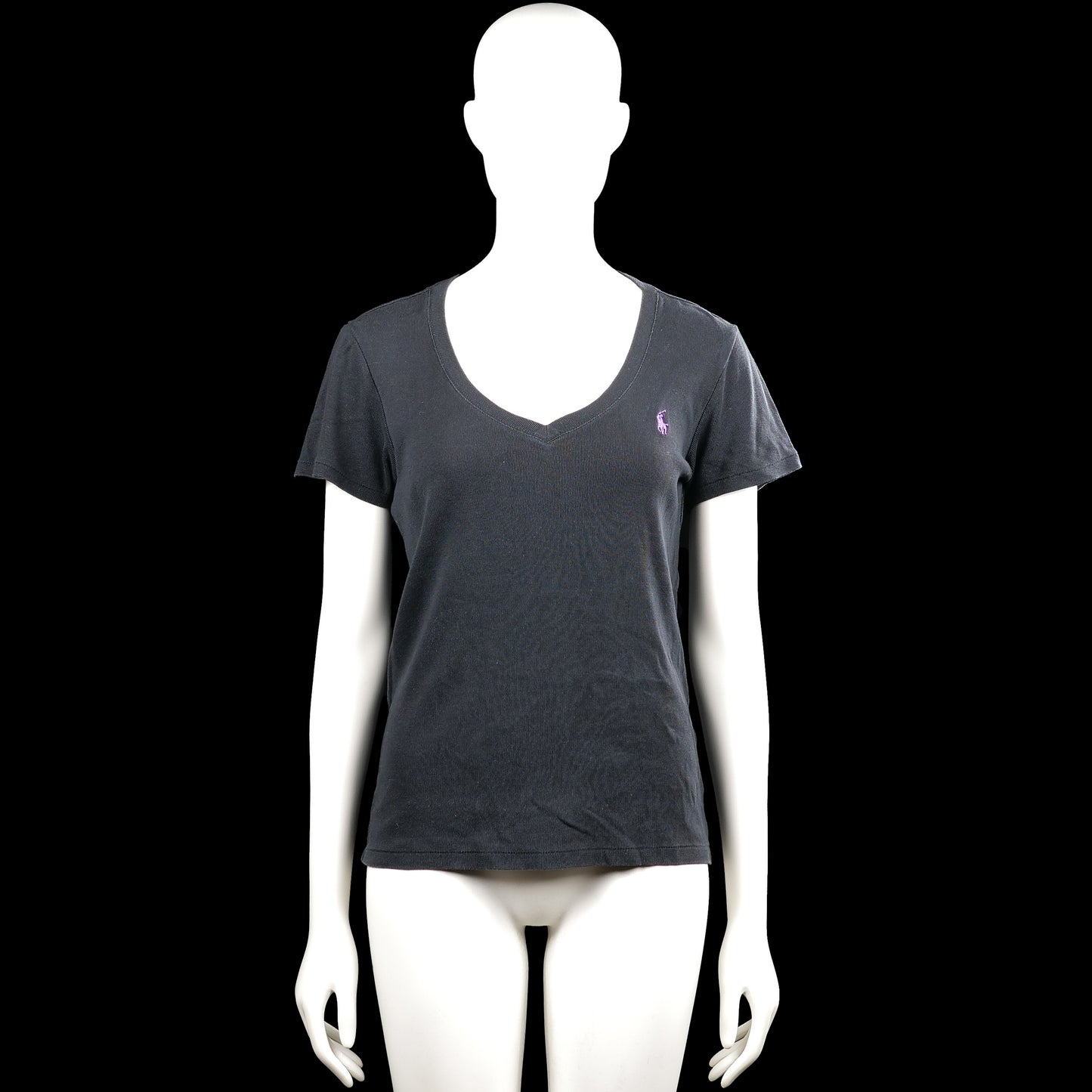 Ralph lauren sport - T-shirt - Charcoal - Size L - Charcoal solid T-shirt with a V-neck and short sleeves. Features plain cuffs, a straight hem, and a small embroidered chest logo.