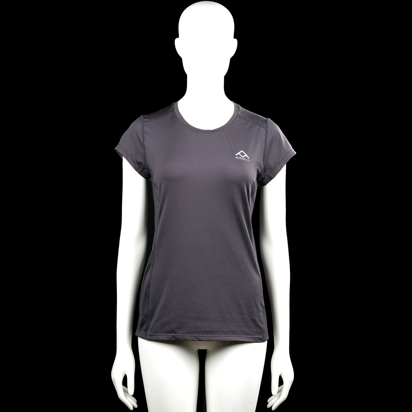 Activefit - T-shirt - Charcoal - Size S - Charcoal solid short-sleeve top with a round neck and plain sleeve cuffs. Straight hem with visible seam detailing and a small chest logo.