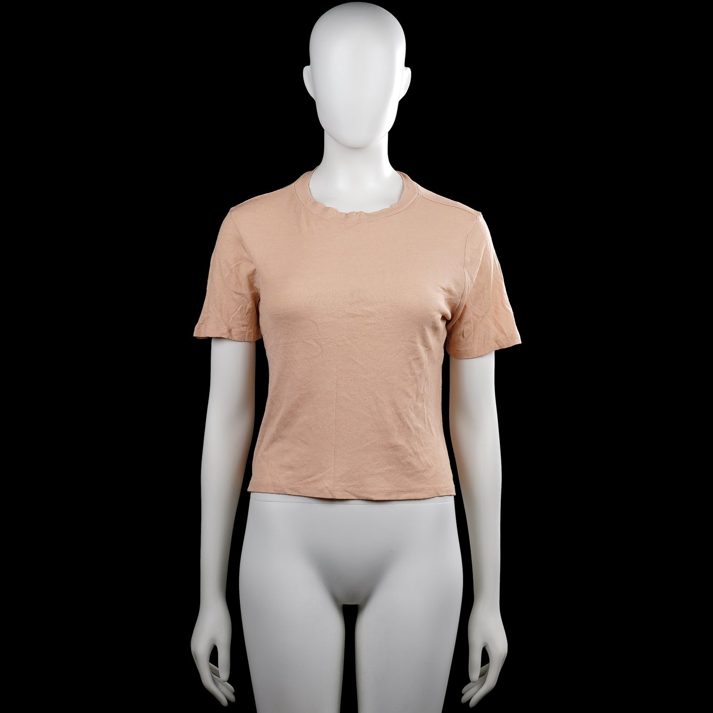 Zara - T-shirt - Beige - Size M - Beige solid top with a round neckline and short sleeves. Straight hem and plain sleeve cuffs.