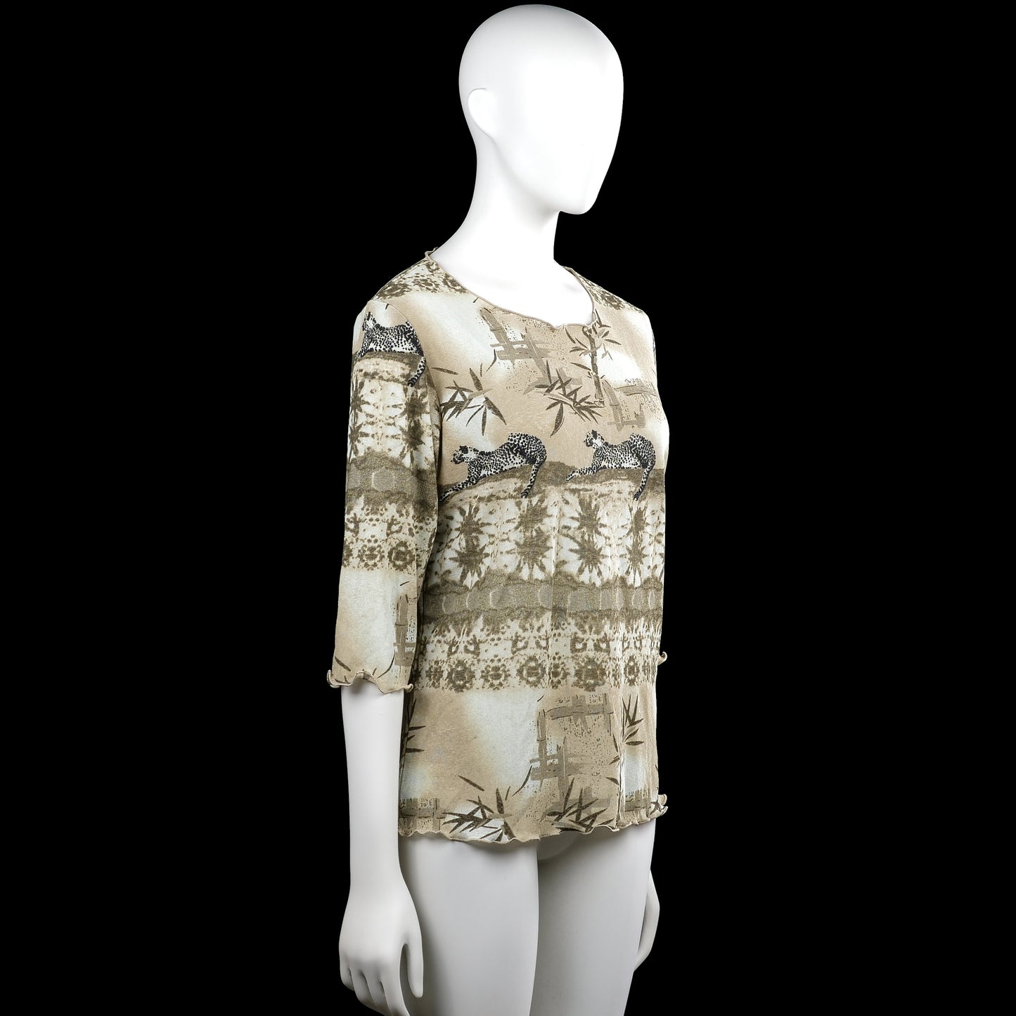 Long-sleeve top - Beige & Brown - Size L