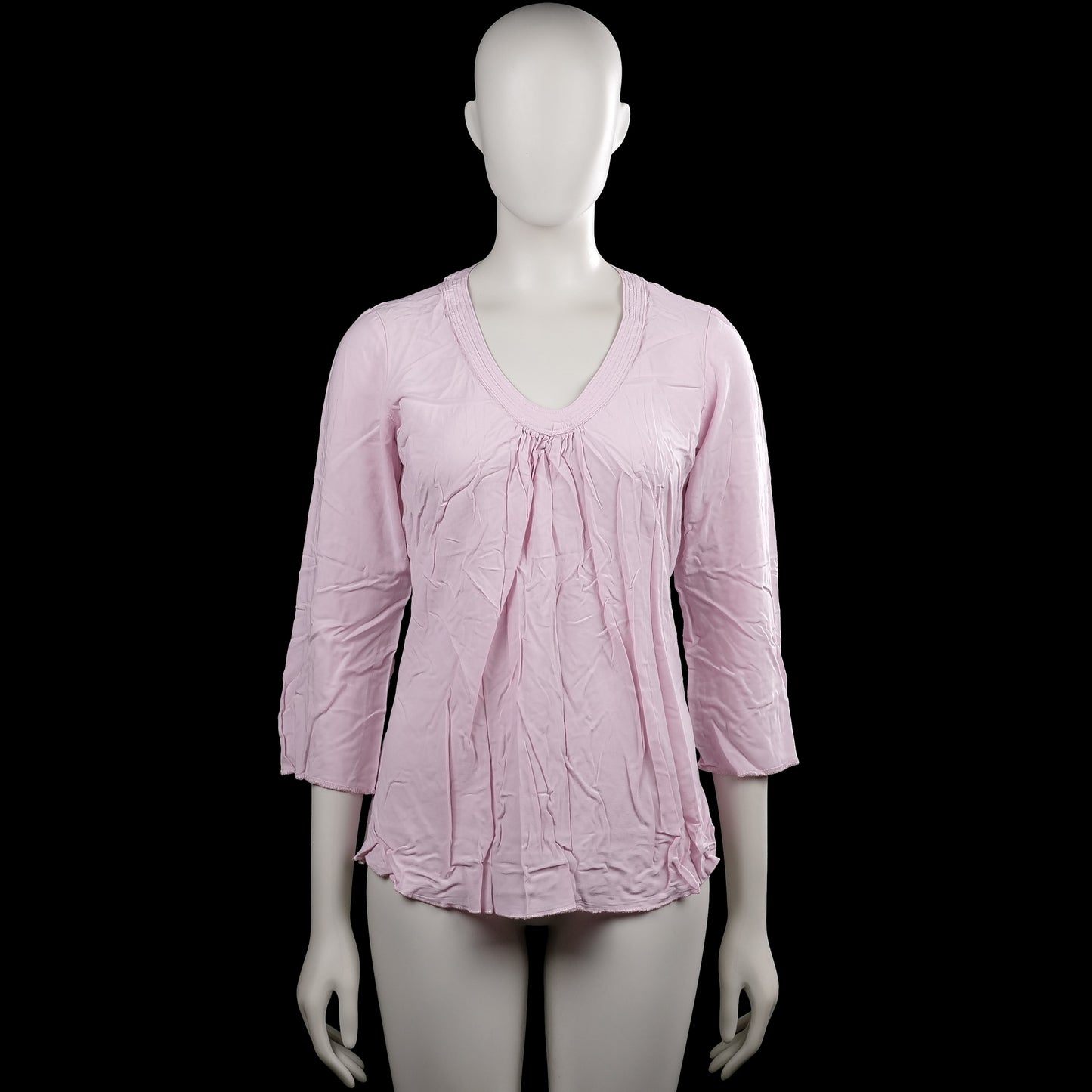 Sincerely loved - Long-sleeve top - Light Pink - Size S - Light pink solid top with a V-neck and three-quarter sleeves with plain cuffs. Features gathered detailing at the front neckline and a curved hem.
