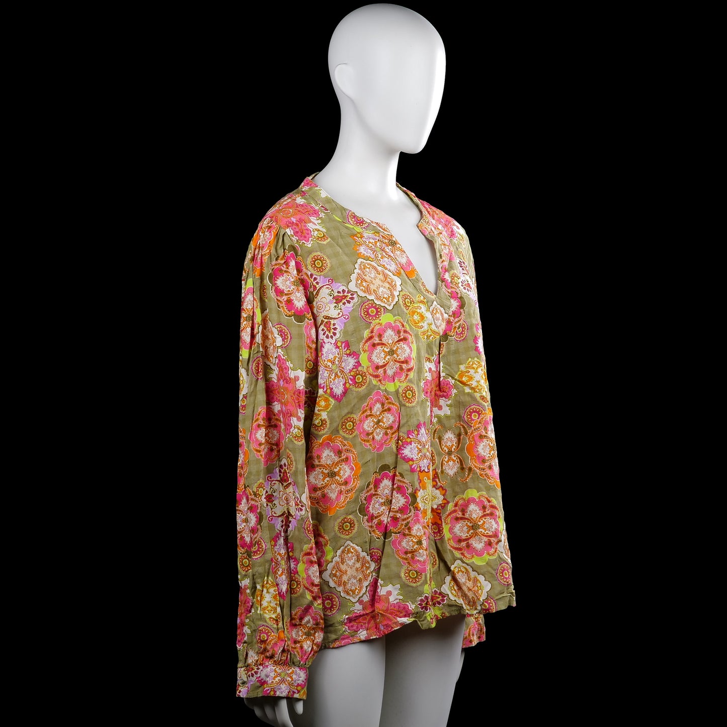 Long-sleeve top - Olive & Pink - Size 44
