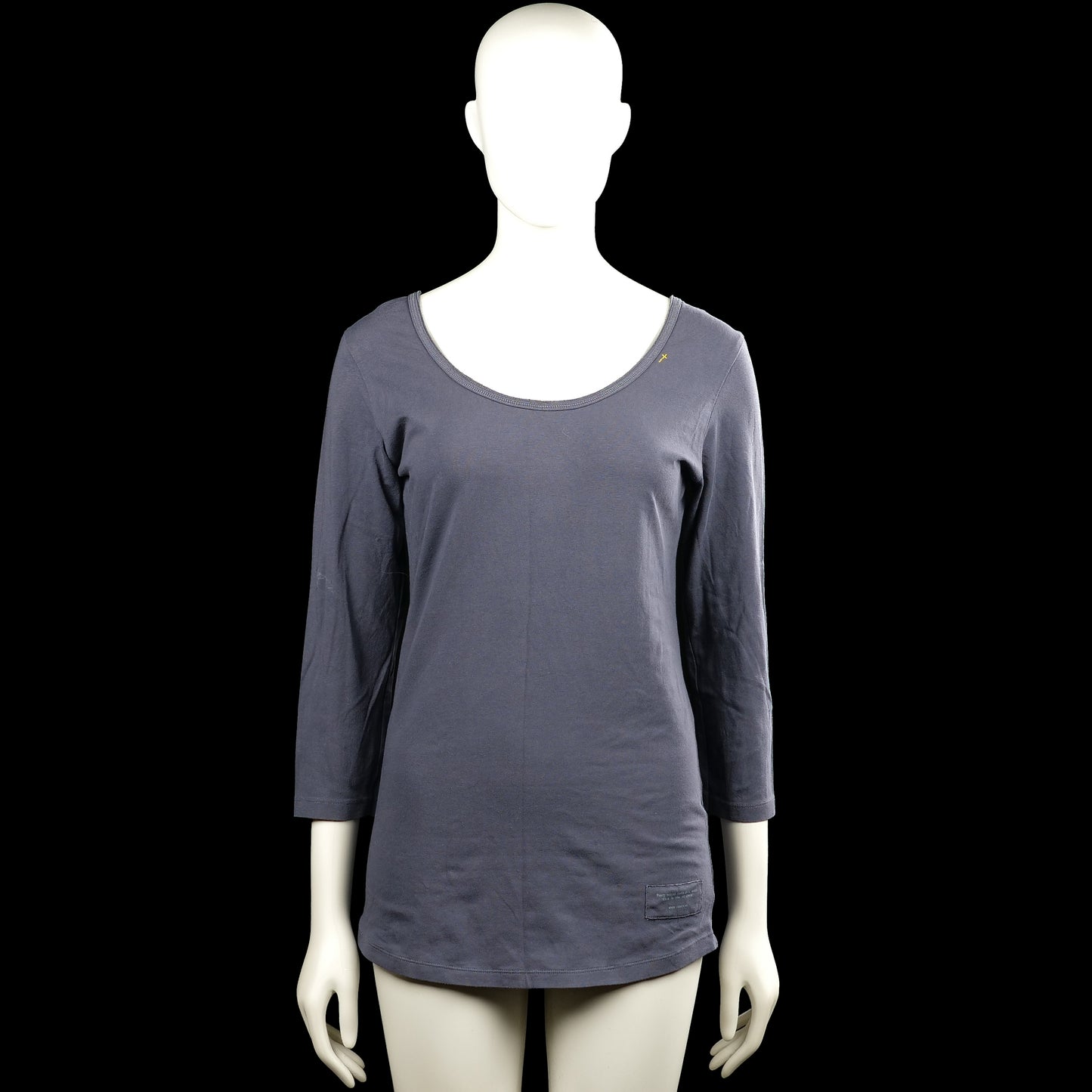 10days - Long-sleeve top - Gray - Size S - Solid gray top with a scoop neckline and three-quarter sleeves with plain cuffs. Curved hem with a small patch detail near the lower front.