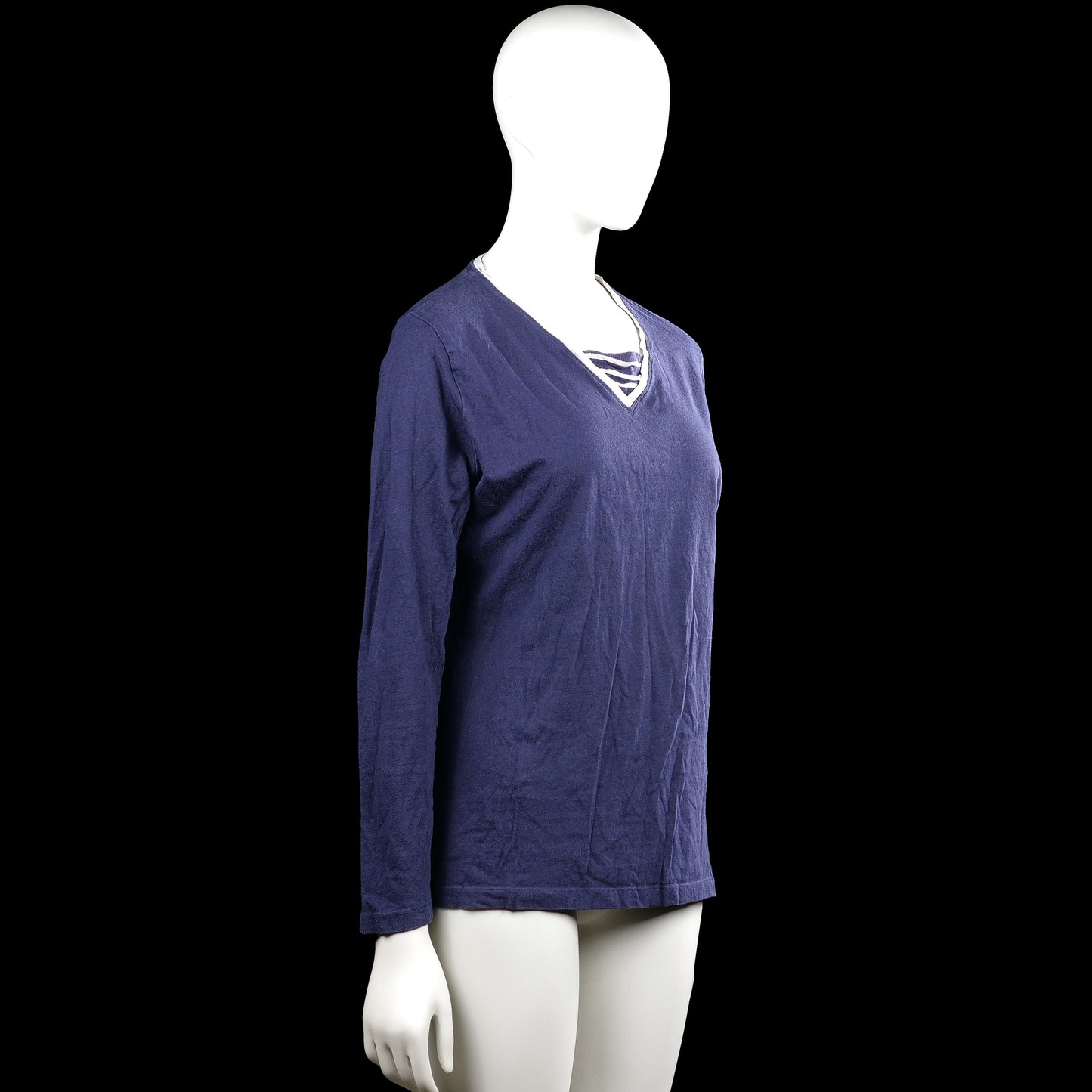 Long-sleeve top - Navy & White - Size L
