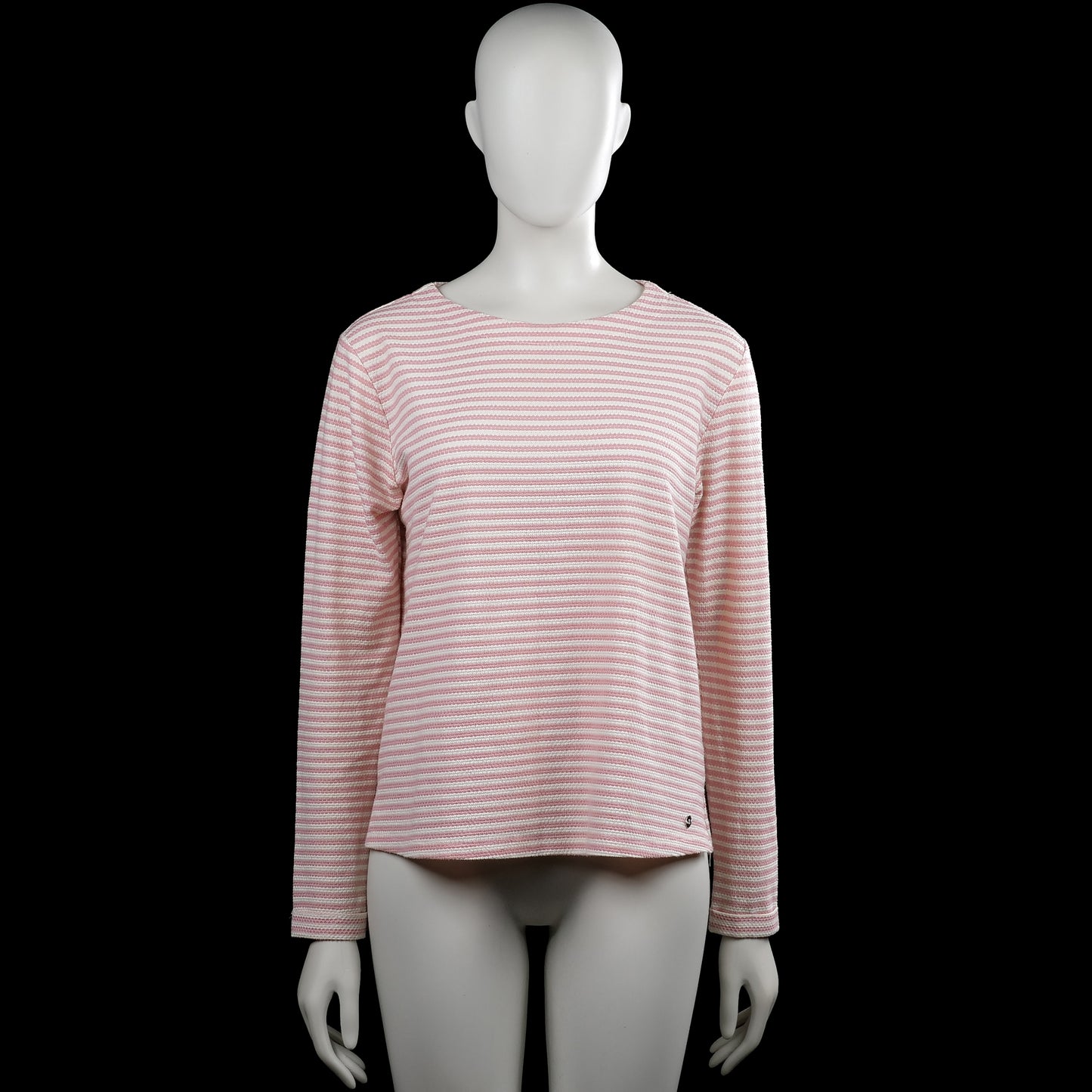 Flash Woman - Long-sleeve top - White & Pink - Size S - White and pink striped top with a boat neckline and long sleeves with plain cuffs. Curved hem with side slits.
