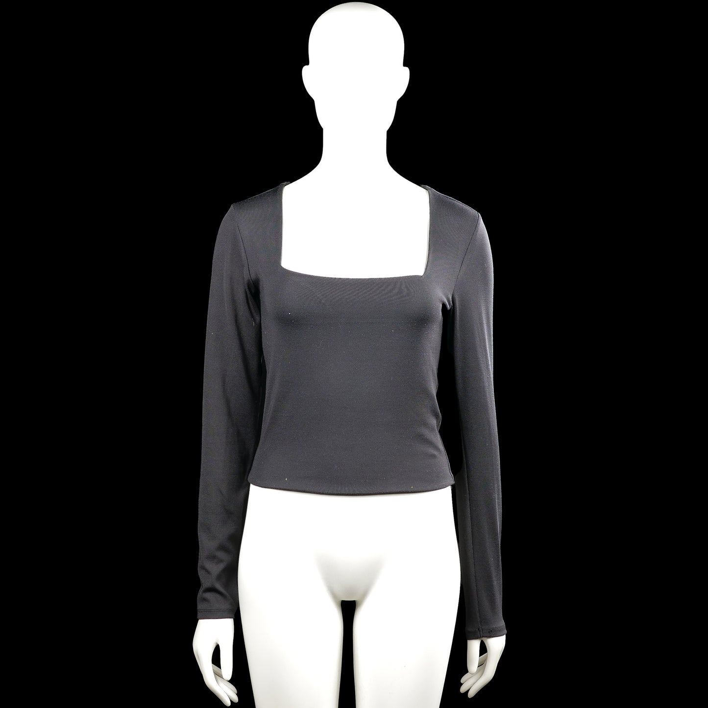 Amisu - Long-sleeve top - Charcoal - Size L - Charcoal solid top with a squared neckline and long sleeves. Straight hem and plain cuffs with no visible closures.