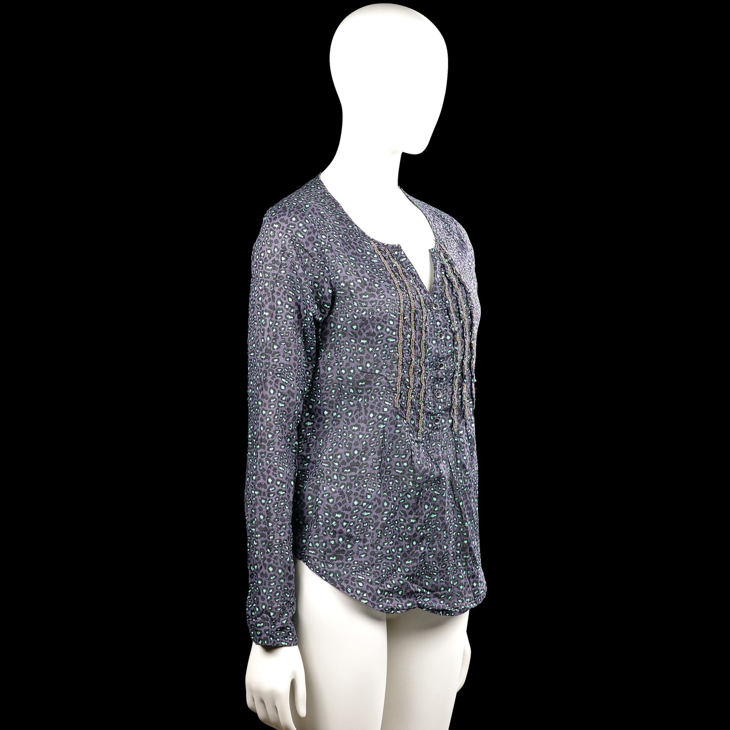 Long-sleeve top - Charcoal & Mint - Size S