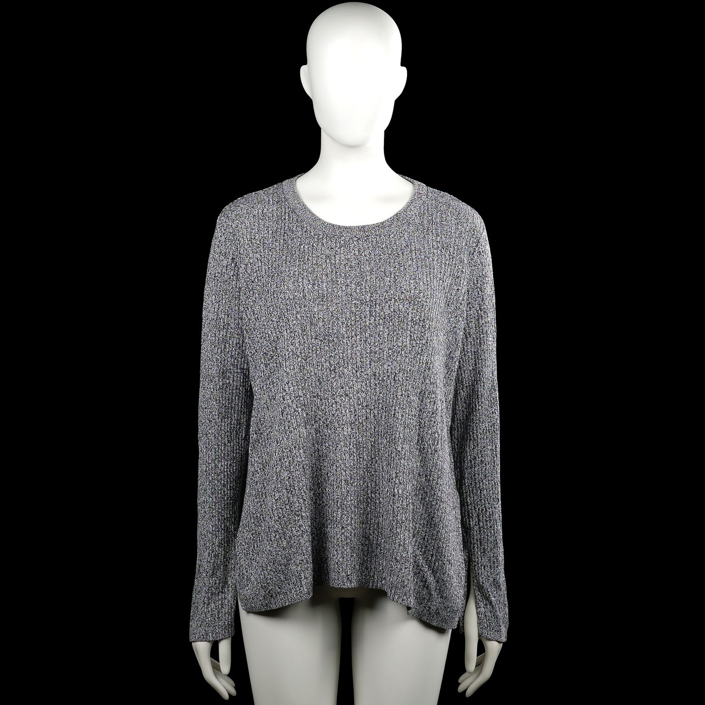 H&M - Long-sleeve top - Gray & Black - Size L - Gray and black long-sleeve top with a round neckline and solid appearance. Asymmetrical hem with an extended side panel; plain cuffs and no visible closures.