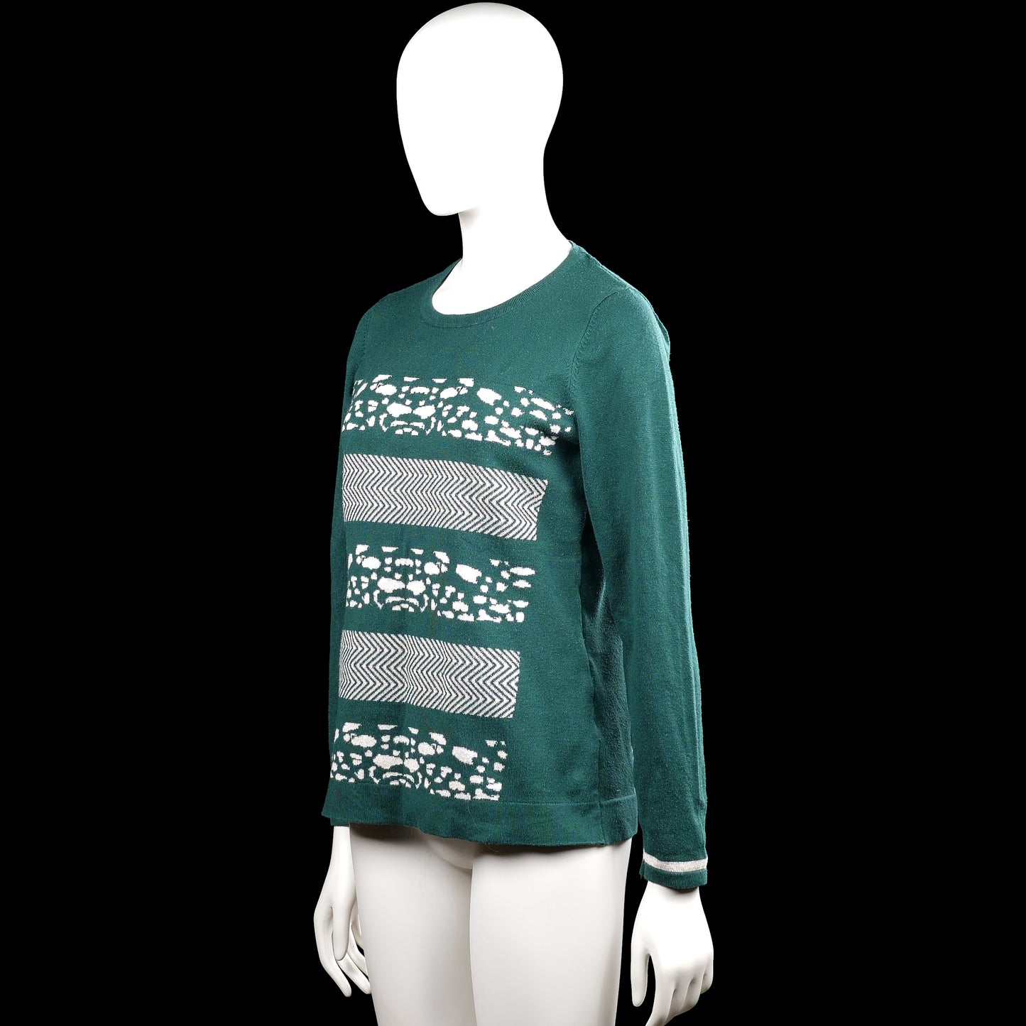 Long-sleeve top - Forest Green & White - Size S