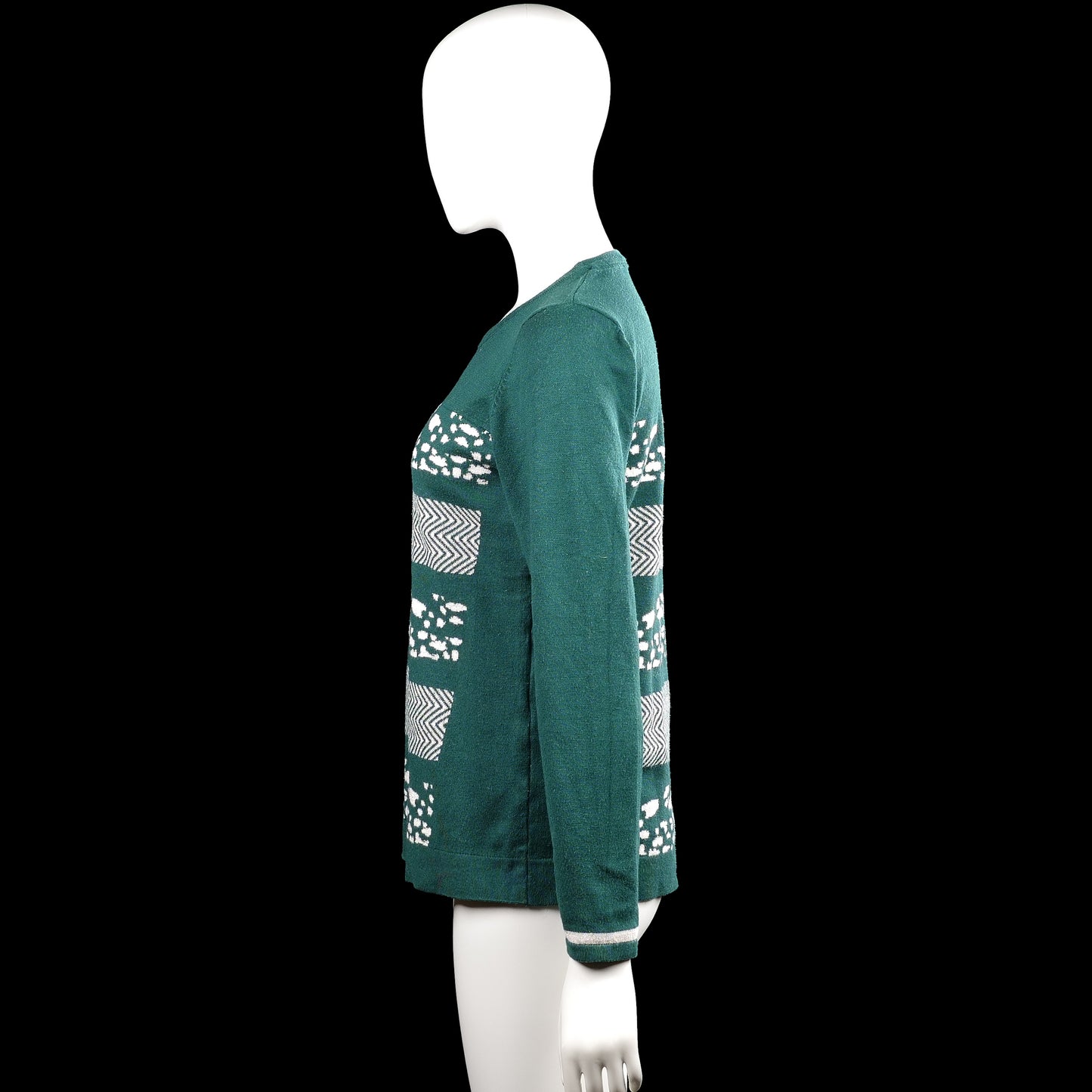 Long-sleeve top - Forest Green & White - Size S
