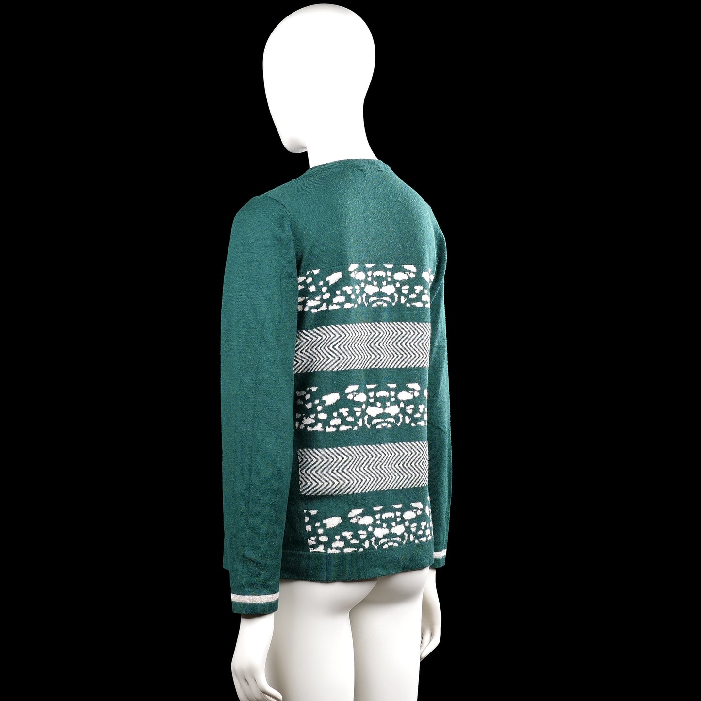 Long-sleeve top - Forest Green & White - Size S