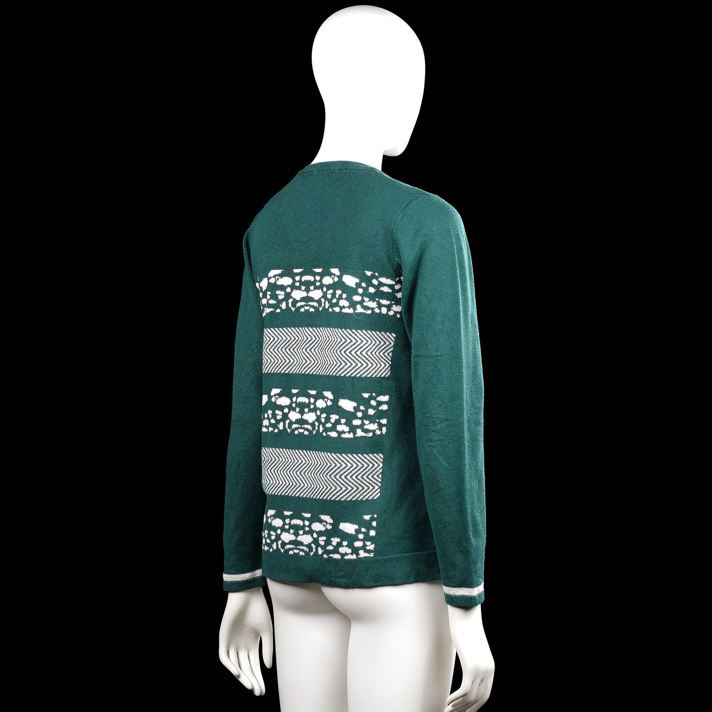 Long-sleeve top - Forest Green & White - Size S