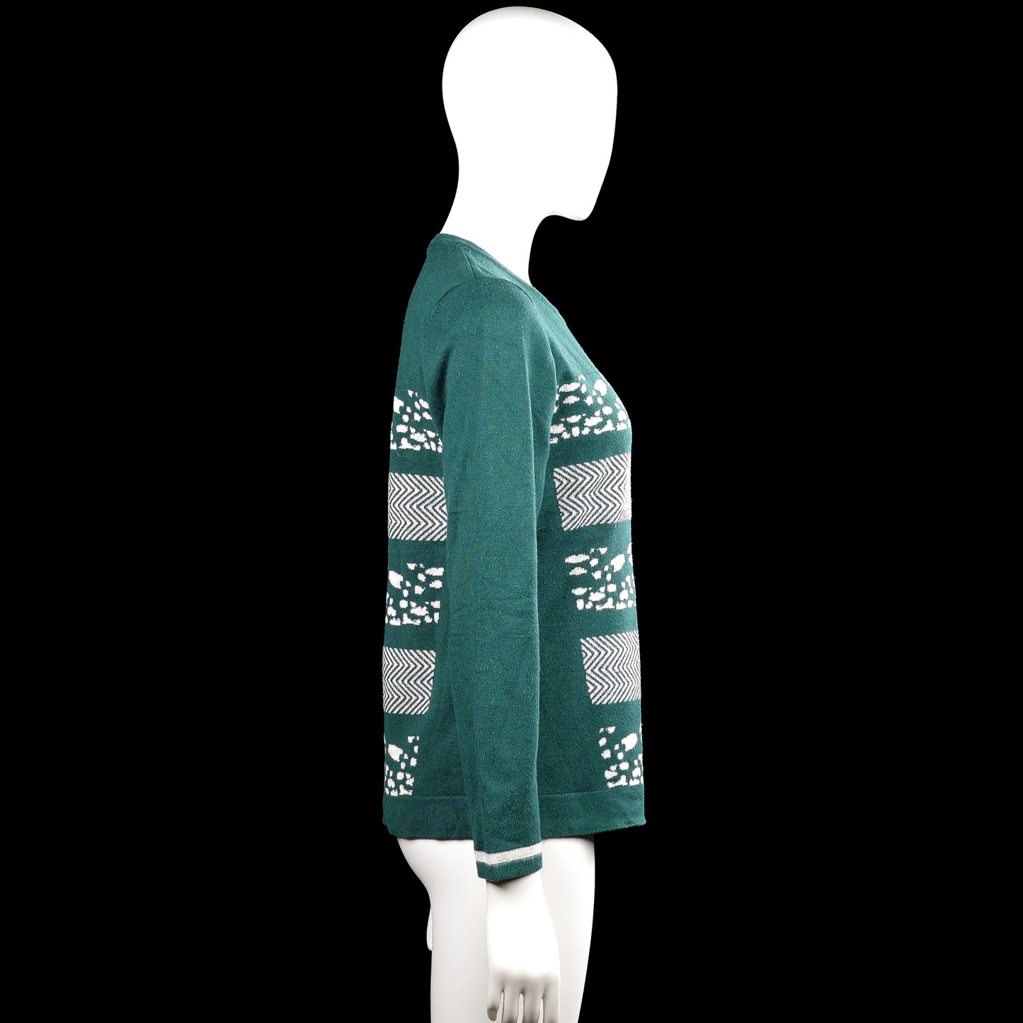 Long-sleeve top - Forest Green & White - Size S