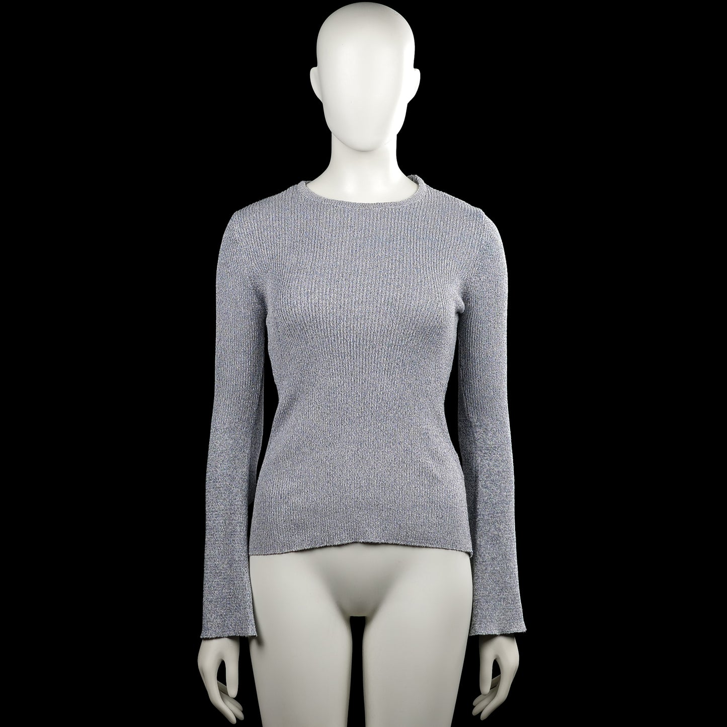 Topshop - Long-sleeve top - Gray - Size 36 - Gray solid ribbed top with a round neck and long sleeves. Features flared cuffs and a straight hem.