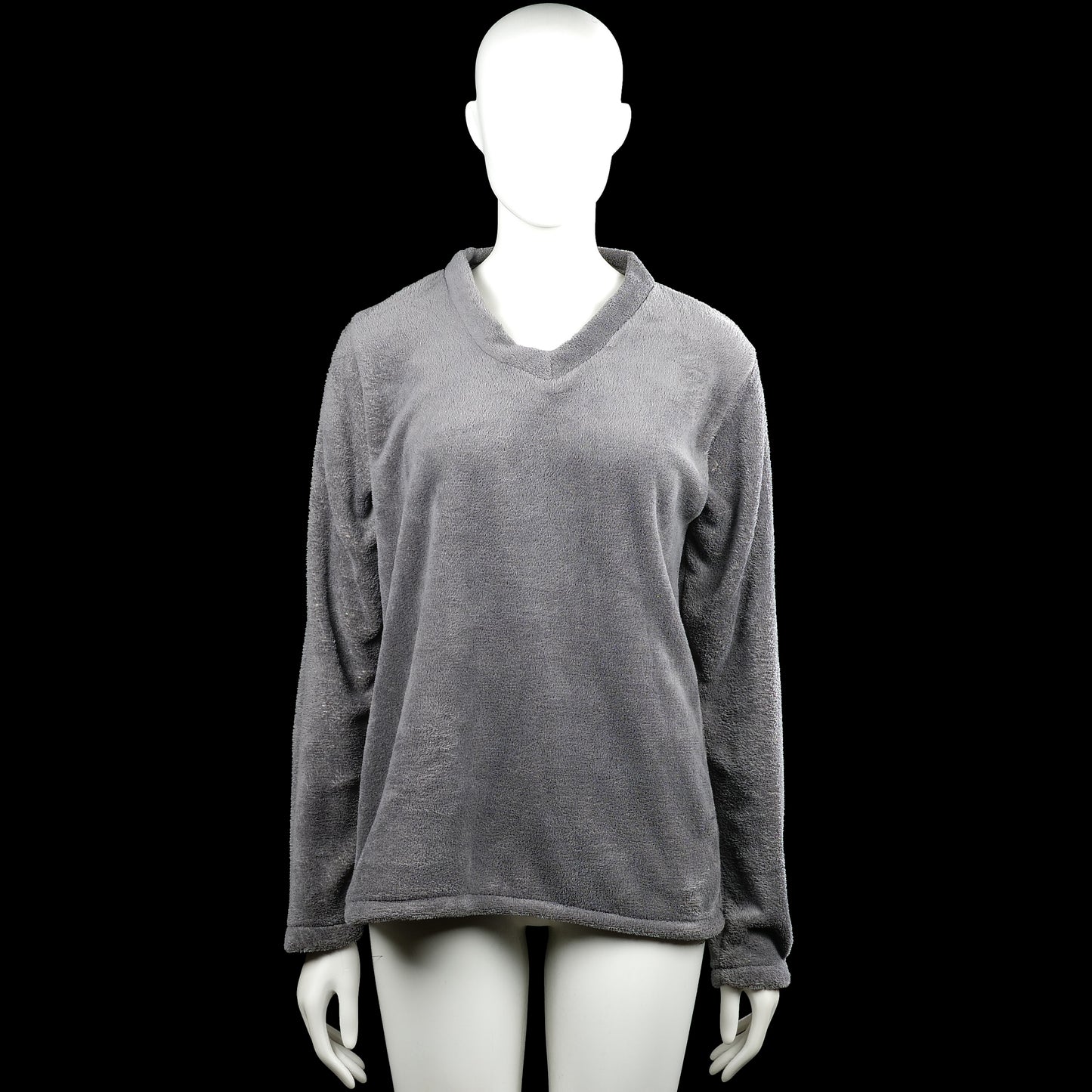 Long-sleeve top - Gray - Size M - Gray solid long-sleeve top with a V-neck and plain cuffs. Straight hem with no visible closures or pockets.