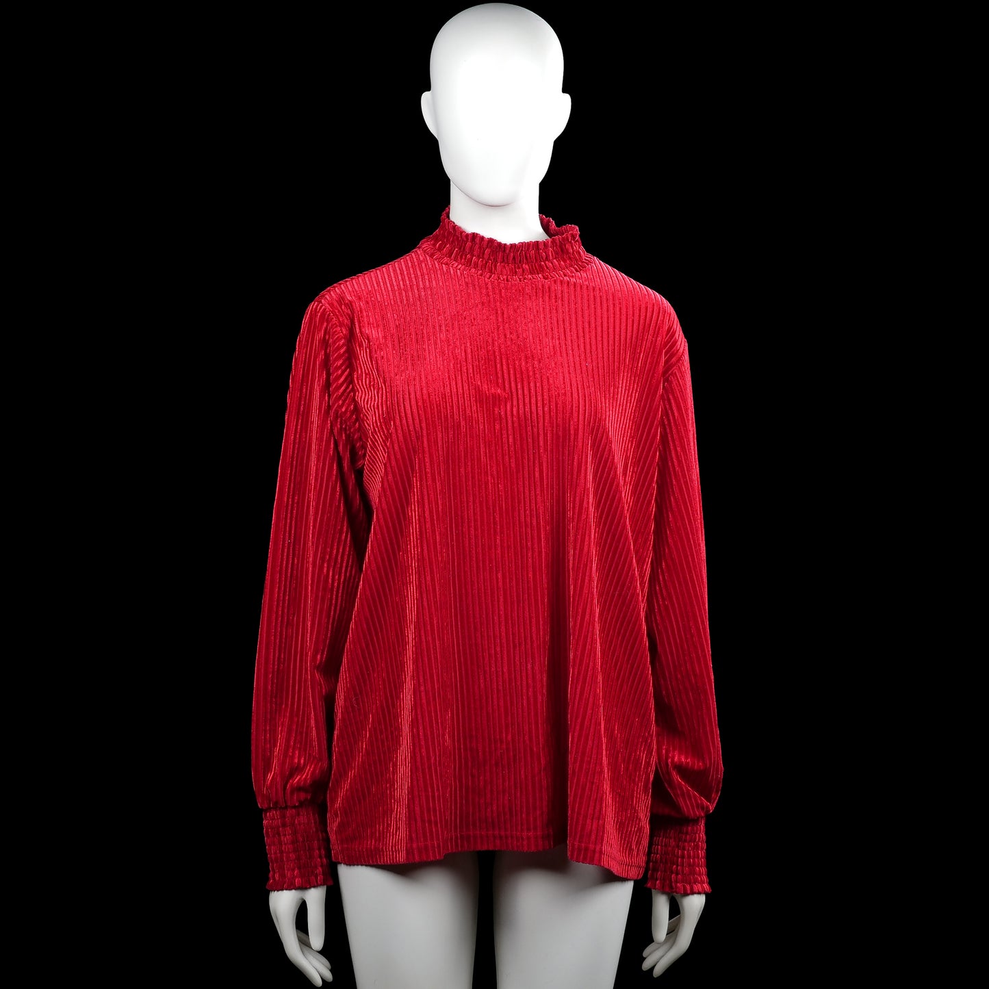 Mywear - Long-sleeve top - Red - Size XL - Red solid top with a mock neck and long sleeves. Features gathered elastic cuffs and a straight hem.
