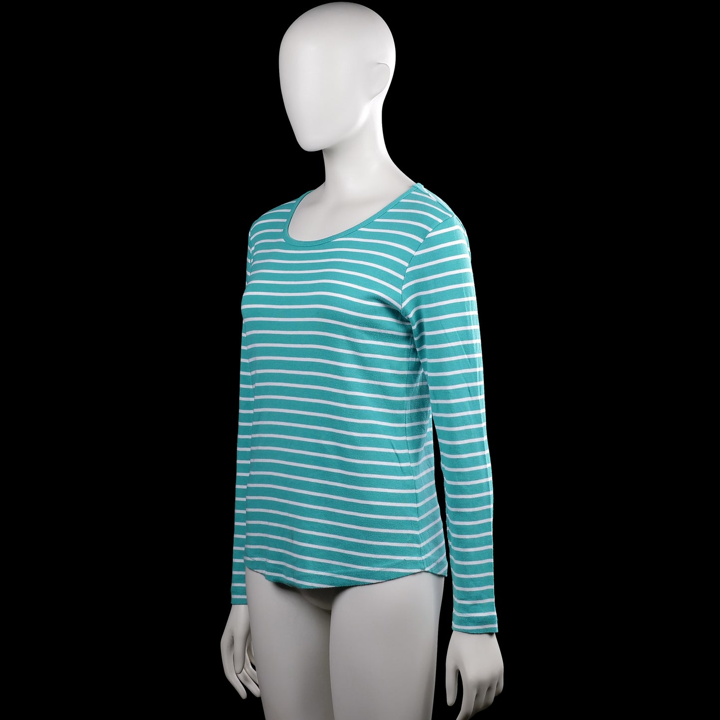 Long-sleeve top - Turquoise & White - Size M