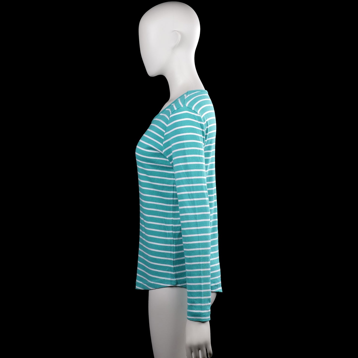 Long-sleeve top - Turquoise & White - Size M
