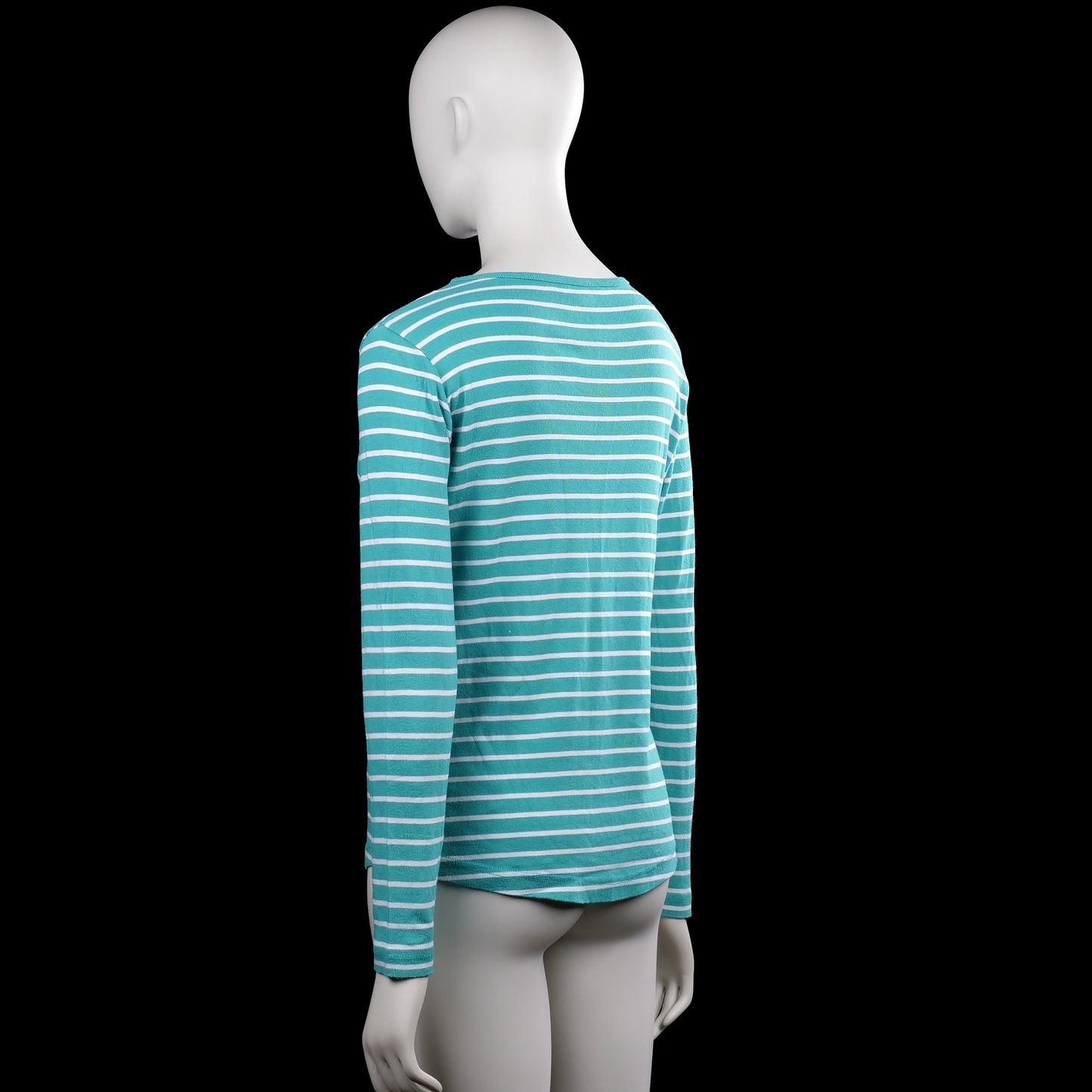 Long-sleeve top - Turquoise & White - Size M
