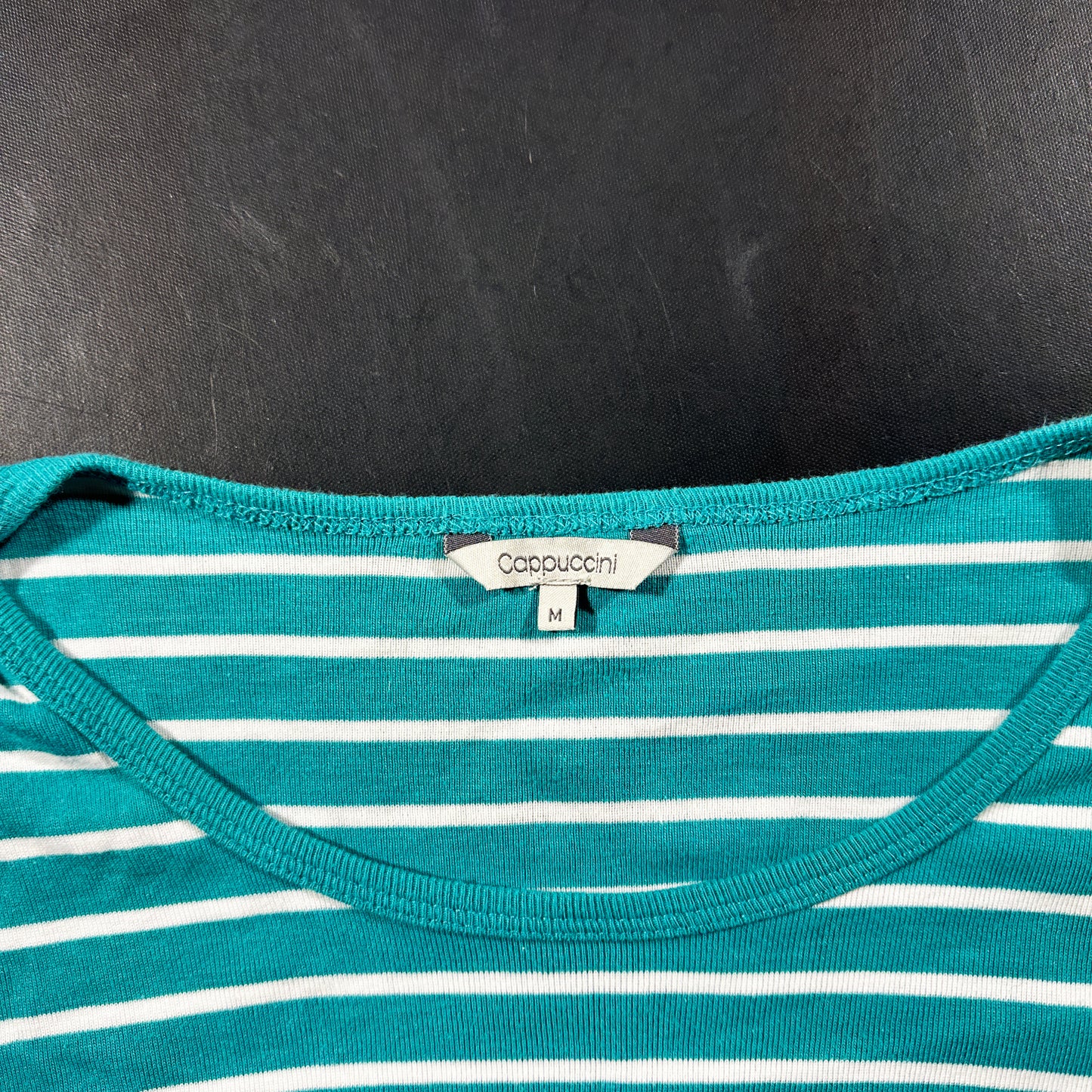 Long-sleeve top - Turquoise & White - Size M