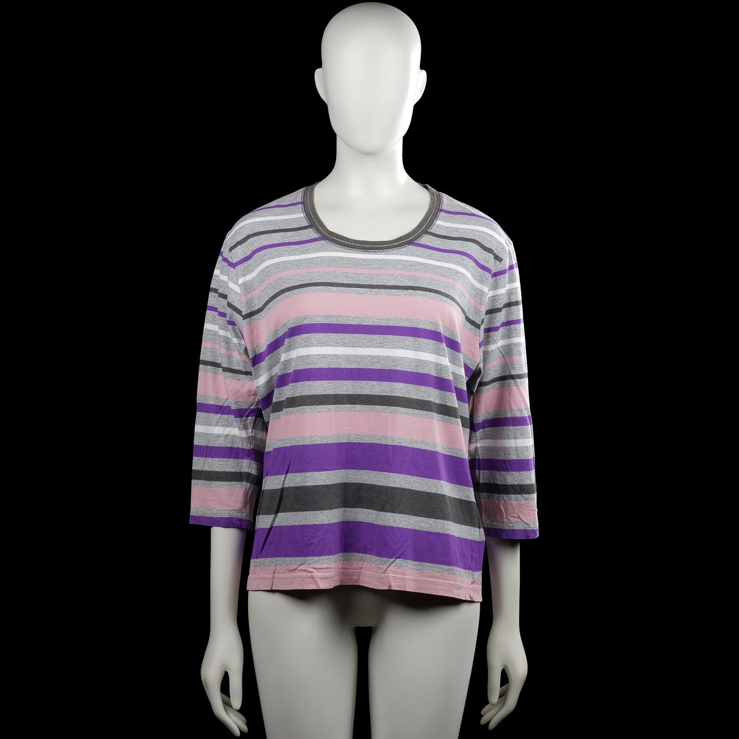 Brandtex - Long-sleeve top - Multicolored - Size XL - Multicolored striped top with a round neckline and three-quarter sleeves. Straight hem and plain cuffs.