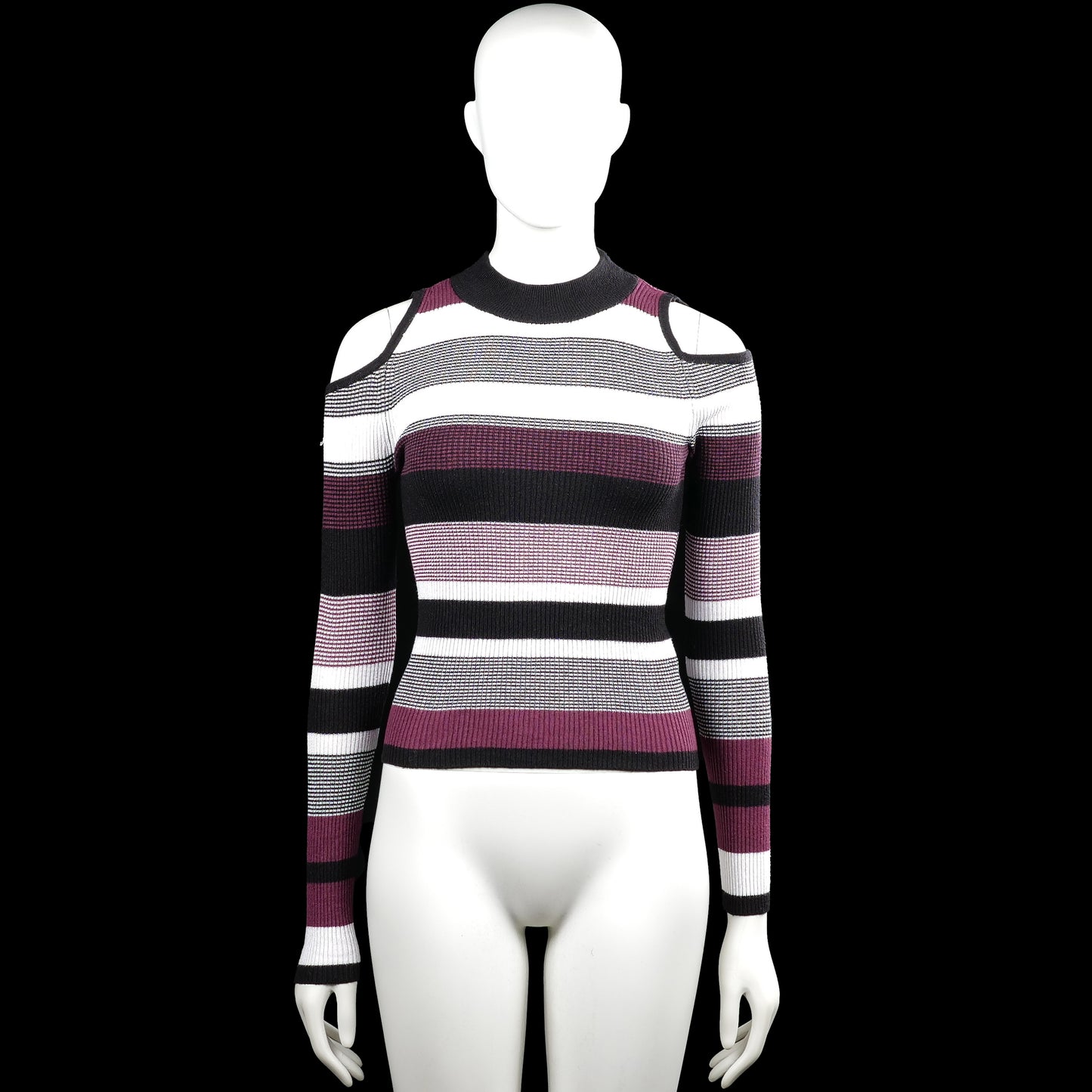 Atmosphere - Sweater - Black & White - Size 34 - Black and white striped long-sleeve top with a high neckline and shoulder cutouts. Straight hem and plain cuffs.