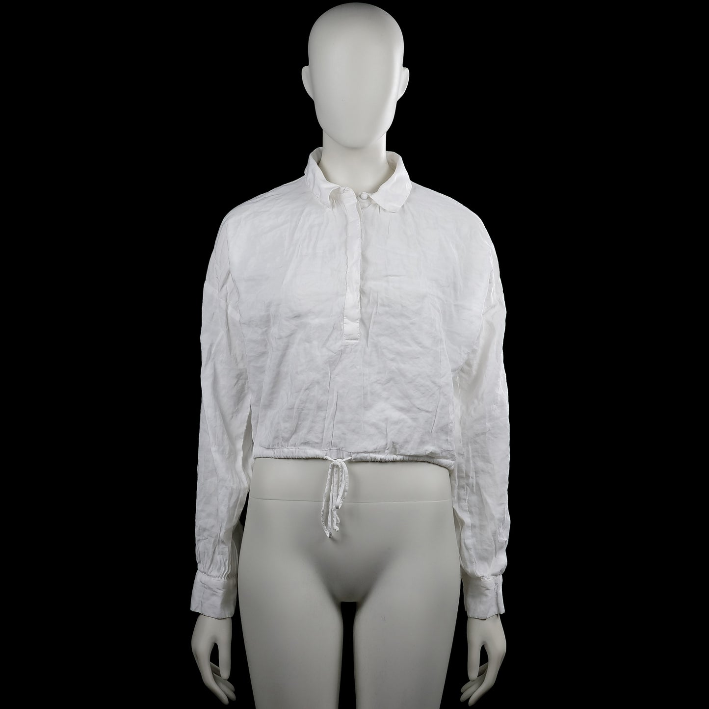 Vero Moda - Shirt - White - Size S - White solid long-sleeve top with a classic collar and partial front button placket. Elastic hem with a drawstring and button cuffs.