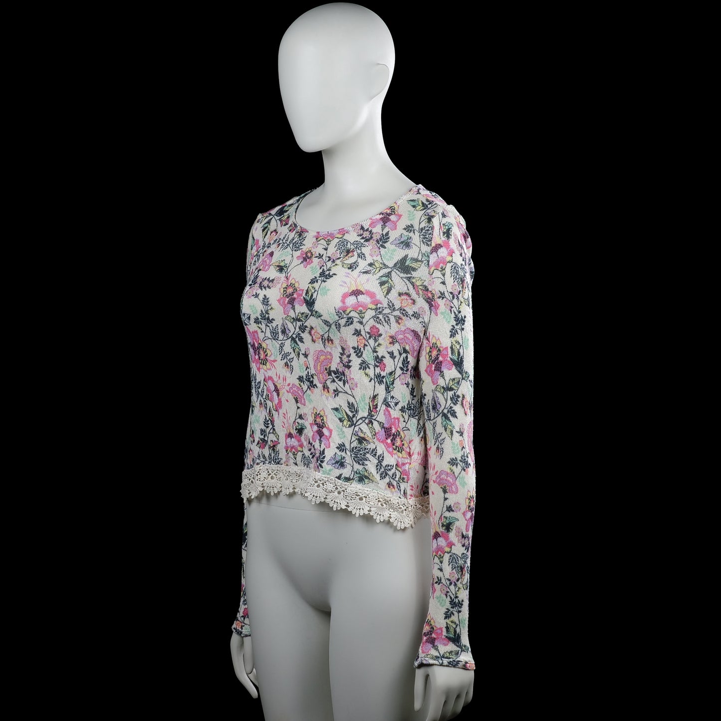 Long-sleeve top - Ivory & Pink - Size S