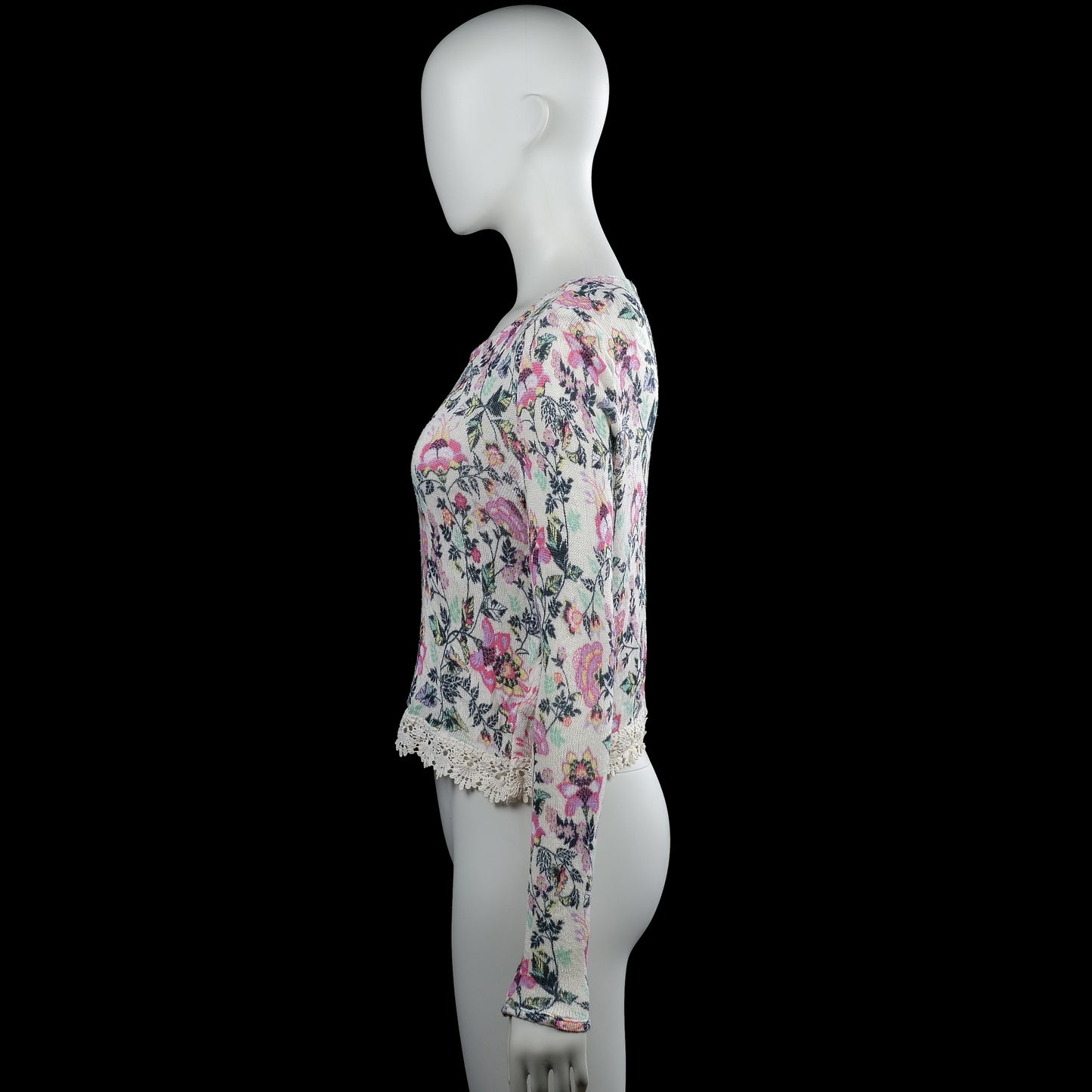 Long-sleeve top - Ivory & Pink - Size S