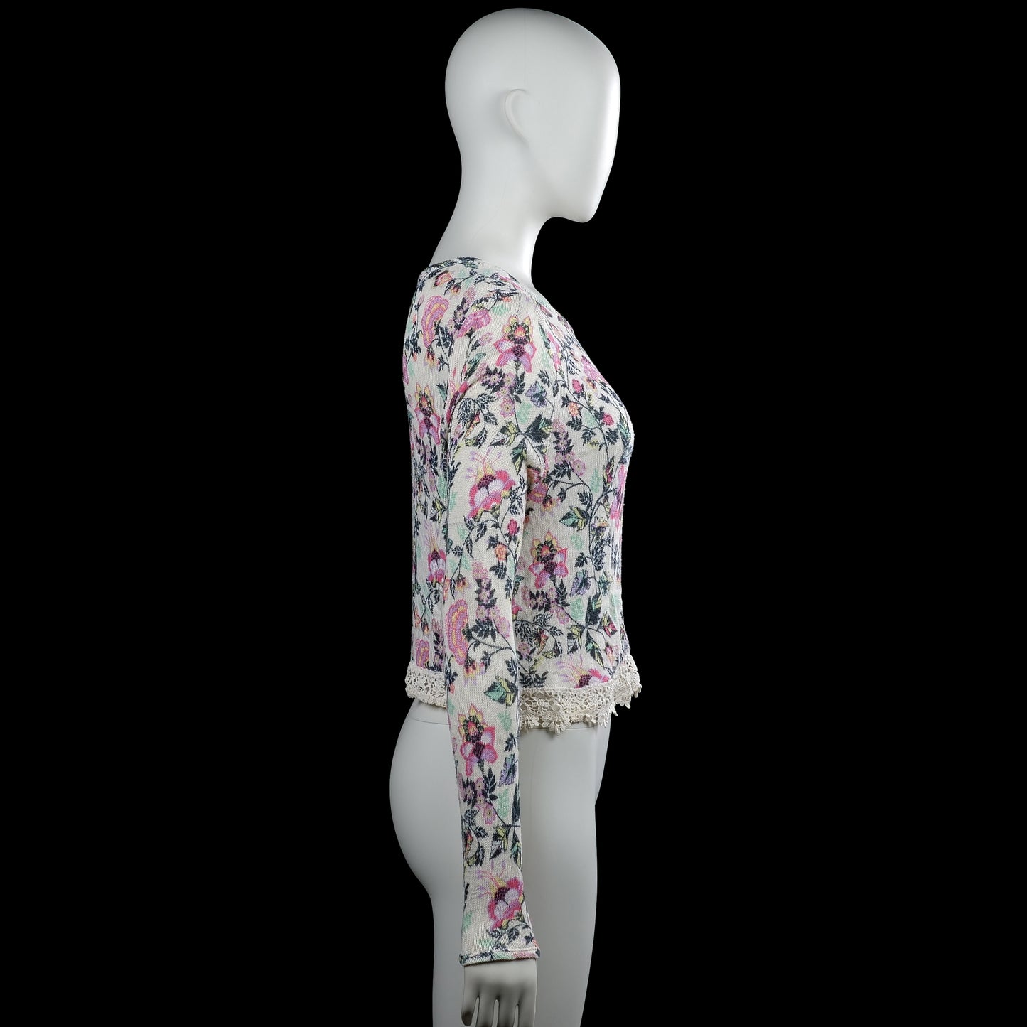 Long-sleeve top - Ivory & Pink - Size S