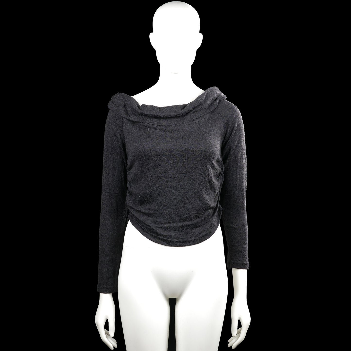Shein - Long-sleeve top - Dark Gray - Size L - Dark gray solid top with a draped cowl neckline and long sleeves. Features plain cuffs and a straight hem.