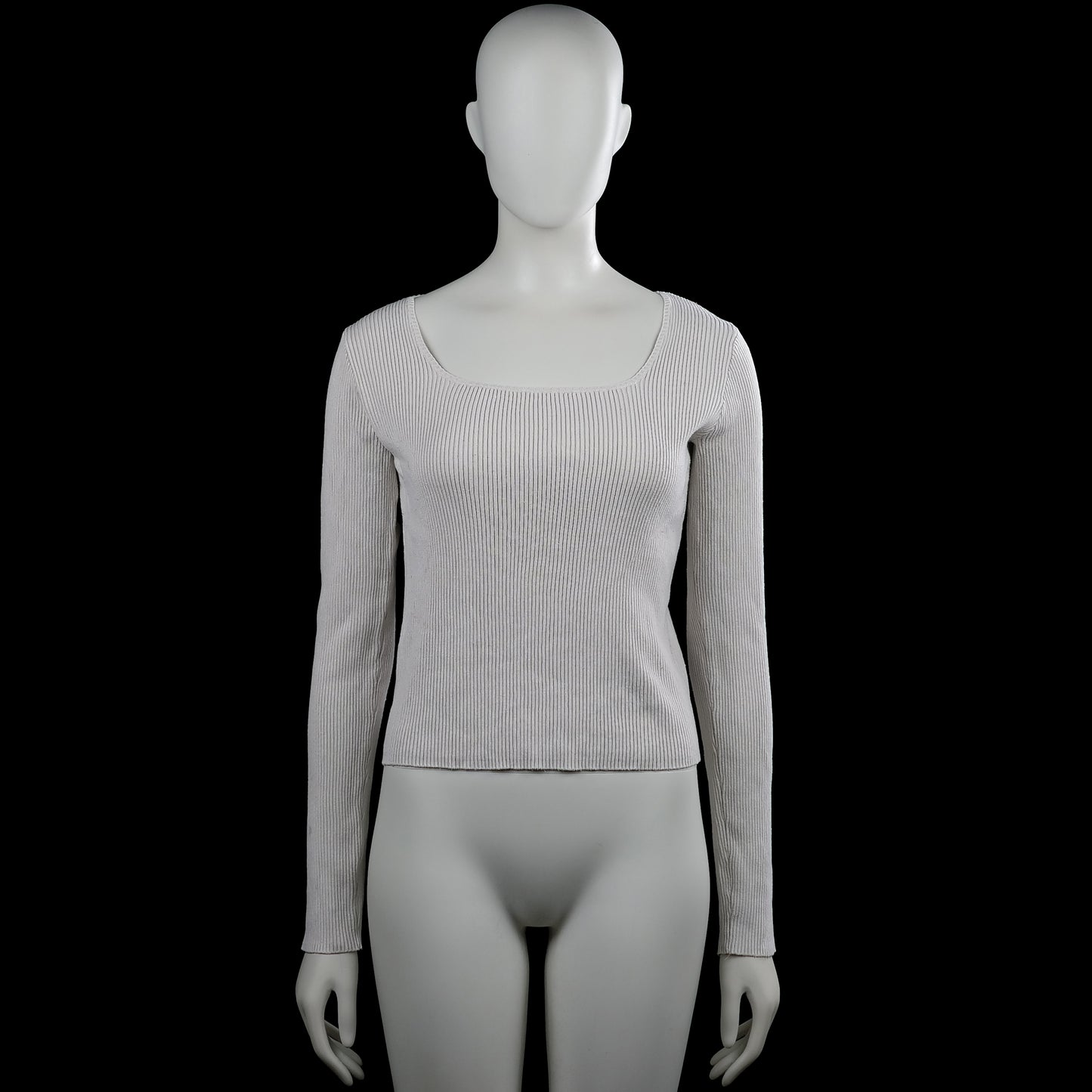 H&M - Long-sleeve top - Light Gray - Size 170 - Light gray solid ribbed top with a scoop neckline and long sleeves. Features plain cuffs and a straight hem.