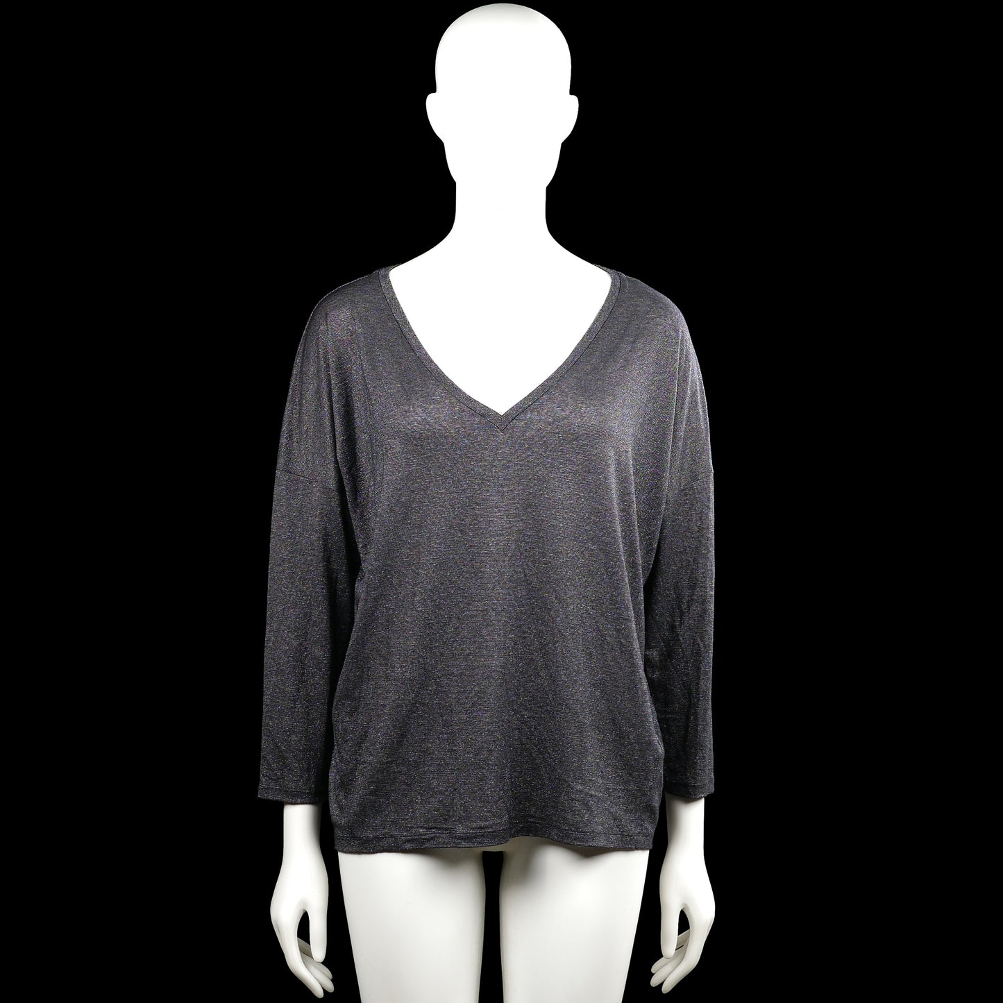 Drykorn - Long-sleeve top - Dark Gray - Size S - Dark gray solid long-sleeve top with a V-neckline and plain cuffs. Features a straight hem.