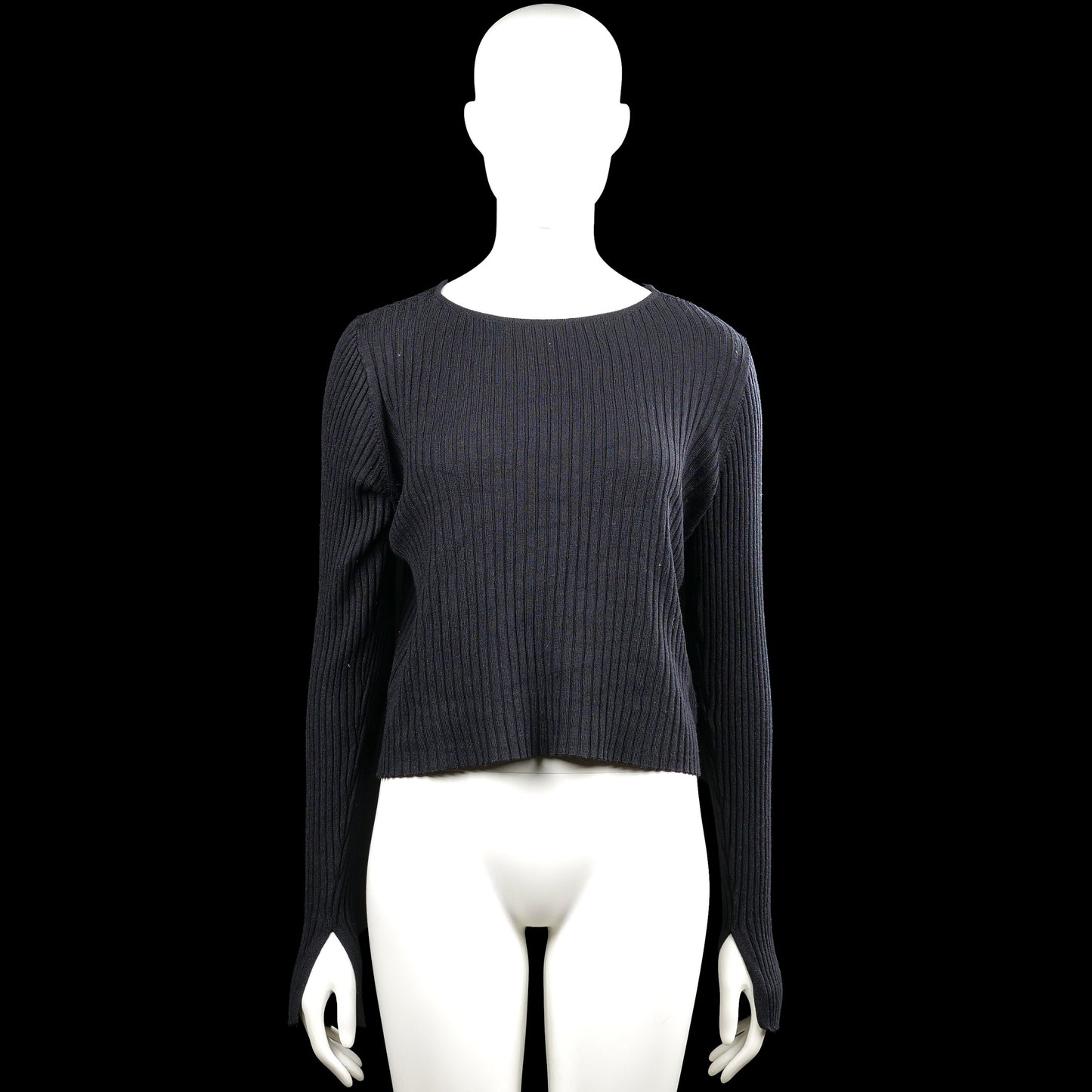 Samsa - Sweater - Charcoal - Size M - Charcoal solid ribbed top with a boat neckline and long sleeves. Straight hem and plain cuffs.