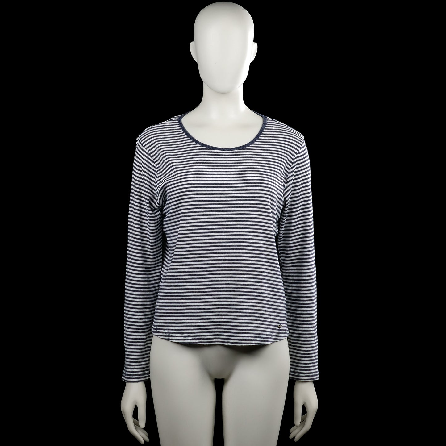 Cappuccini - Long-sleeve top - White & Navy - Size L - White and navy striped long-sleeve top with a round neck. Features plain cuffs and a curved hem.