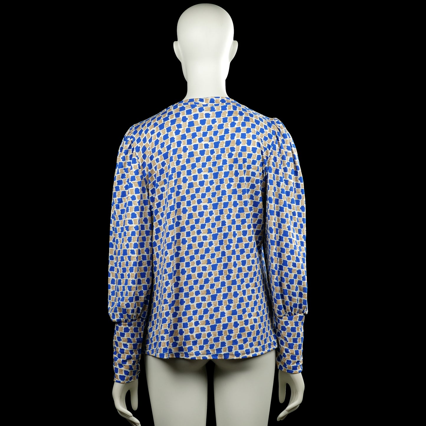 Long-sleeve top - Royal Blue & Beige - Size L, XL