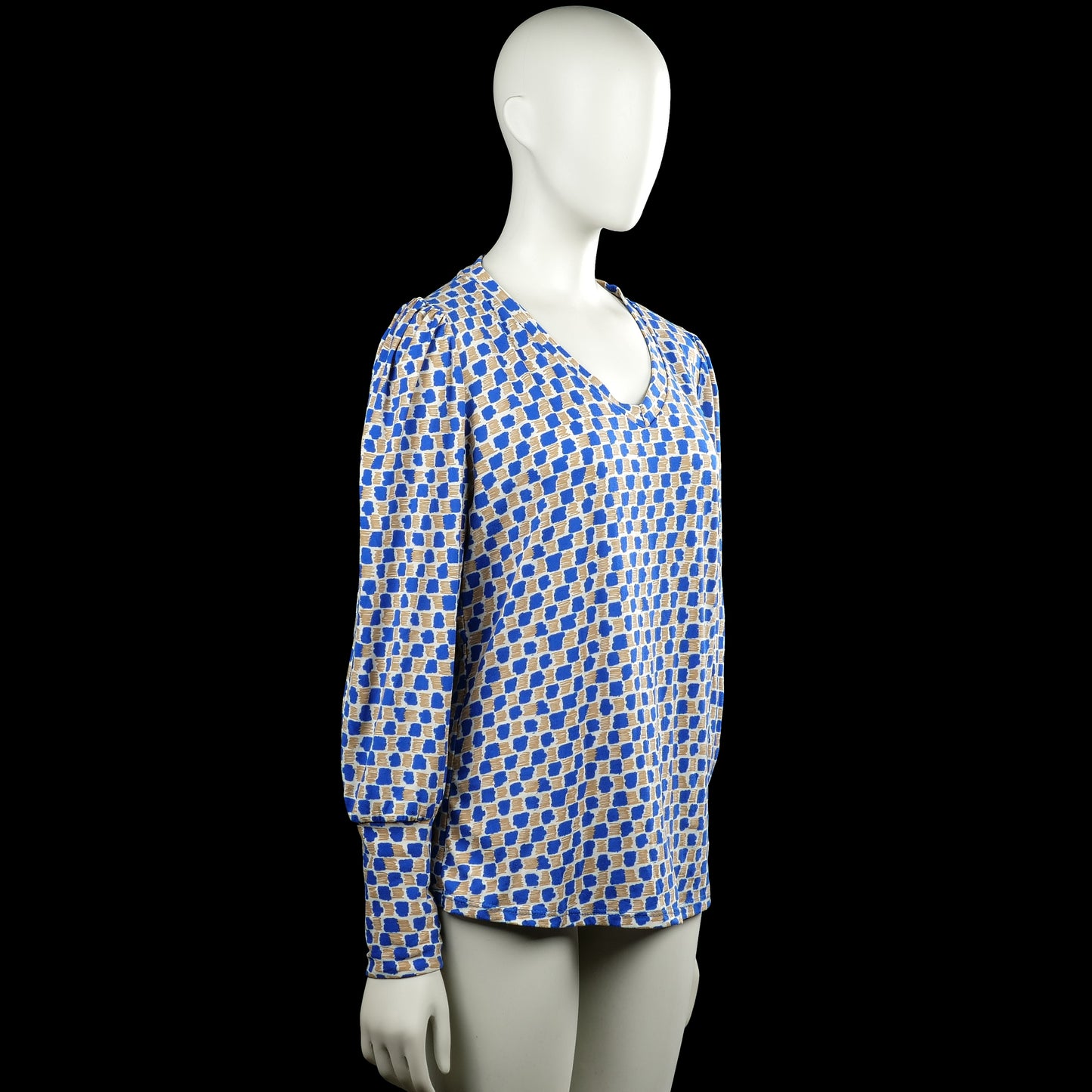 Long-sleeve top - Royal Blue & Beige - Size L, XL