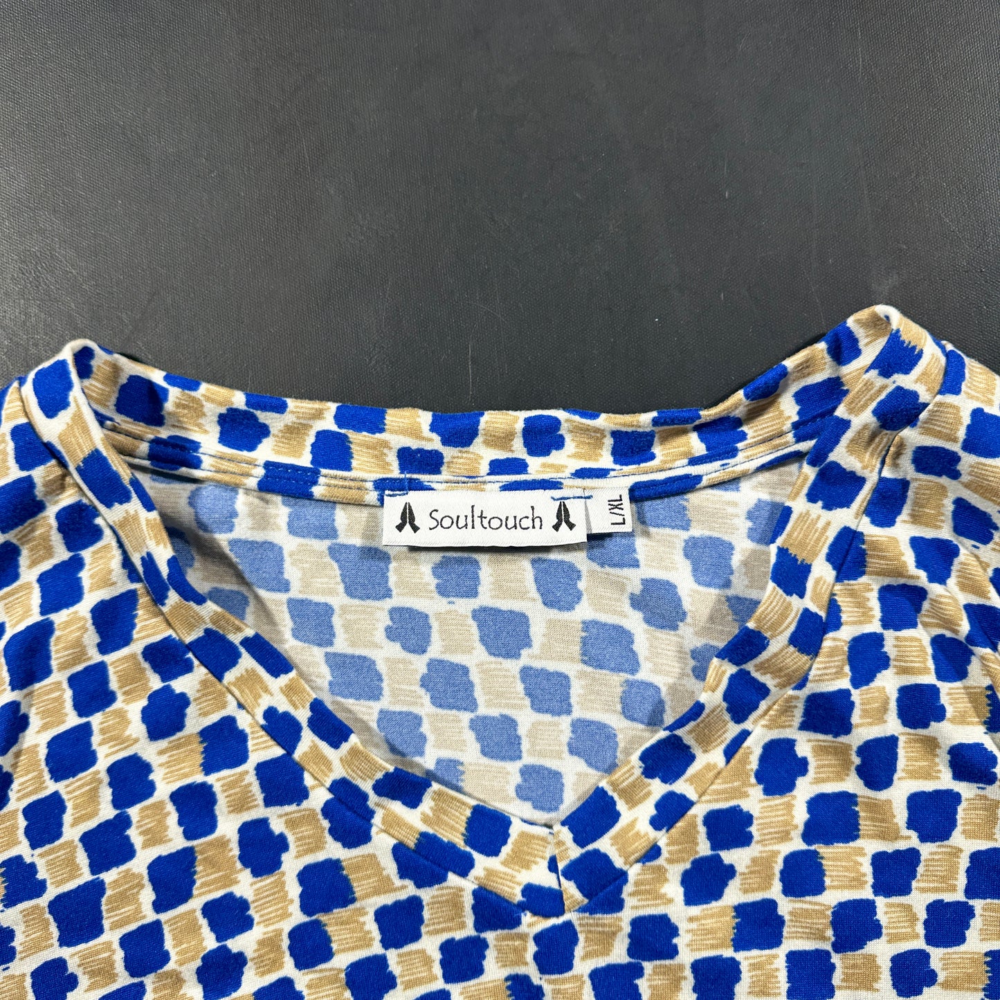 Long-sleeve top - Royal Blue & Beige - Size L, XL