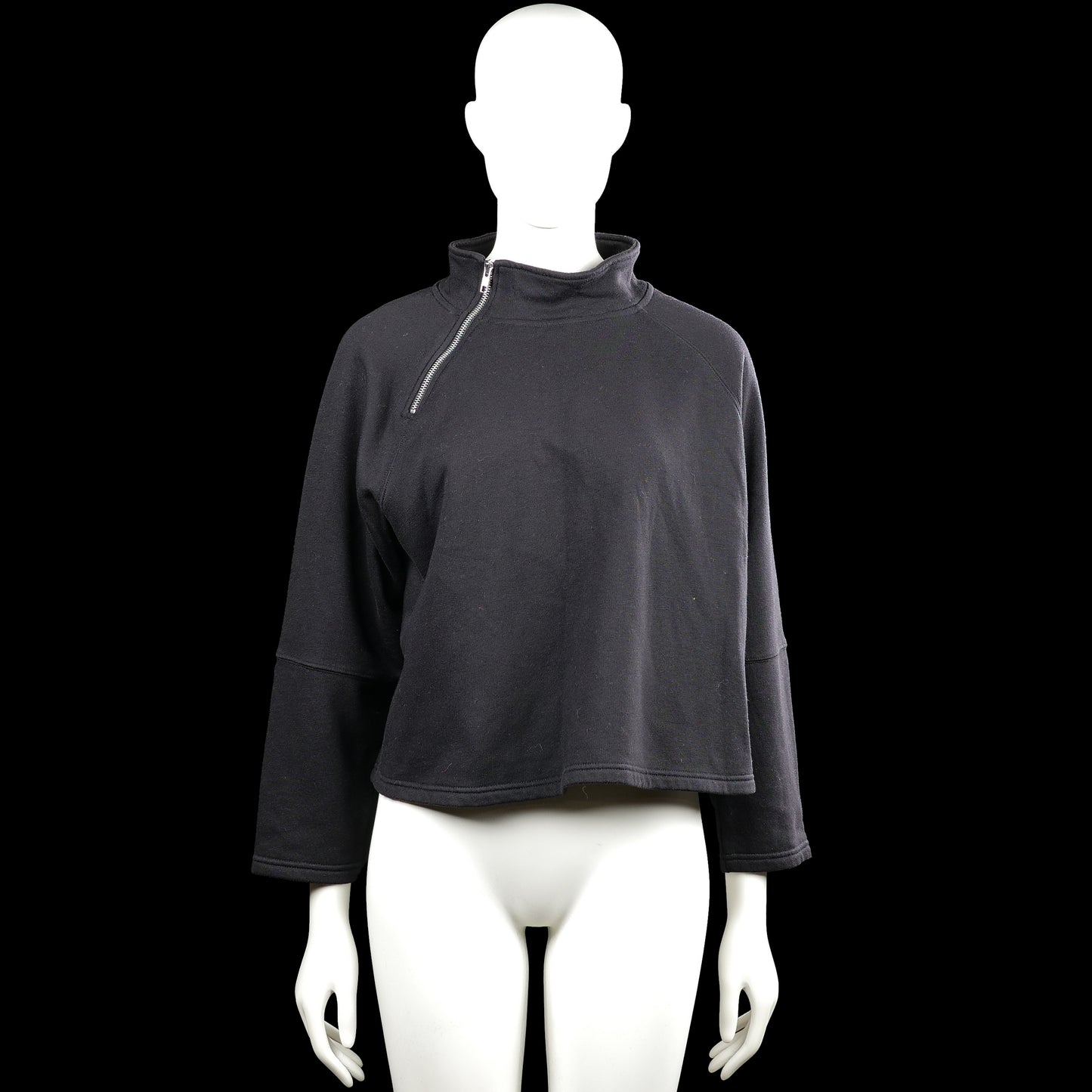 Monkl - Sweatshirt - Charcoal - Size L - Charcoal solid top with a high neck and an asymmetrical half-zip closure at the front. Features long sleeves with plain cuffs and a straight hem.