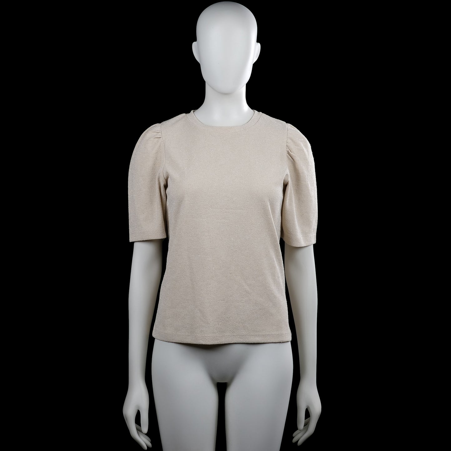 Kappahl - T-shirt - Beige - Size S - Beige solid top with a round neckline and short puff sleeves. Straight hem and plain sleeve cuffs.
