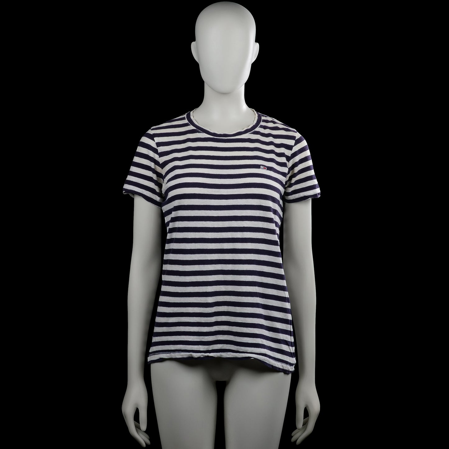Tommy jeans - T-shirt - White & Navy - Size XS - White and navy horizontally striped top with a round neckline and short sleeves. Features plain sleeve cuffs and a straight hem.