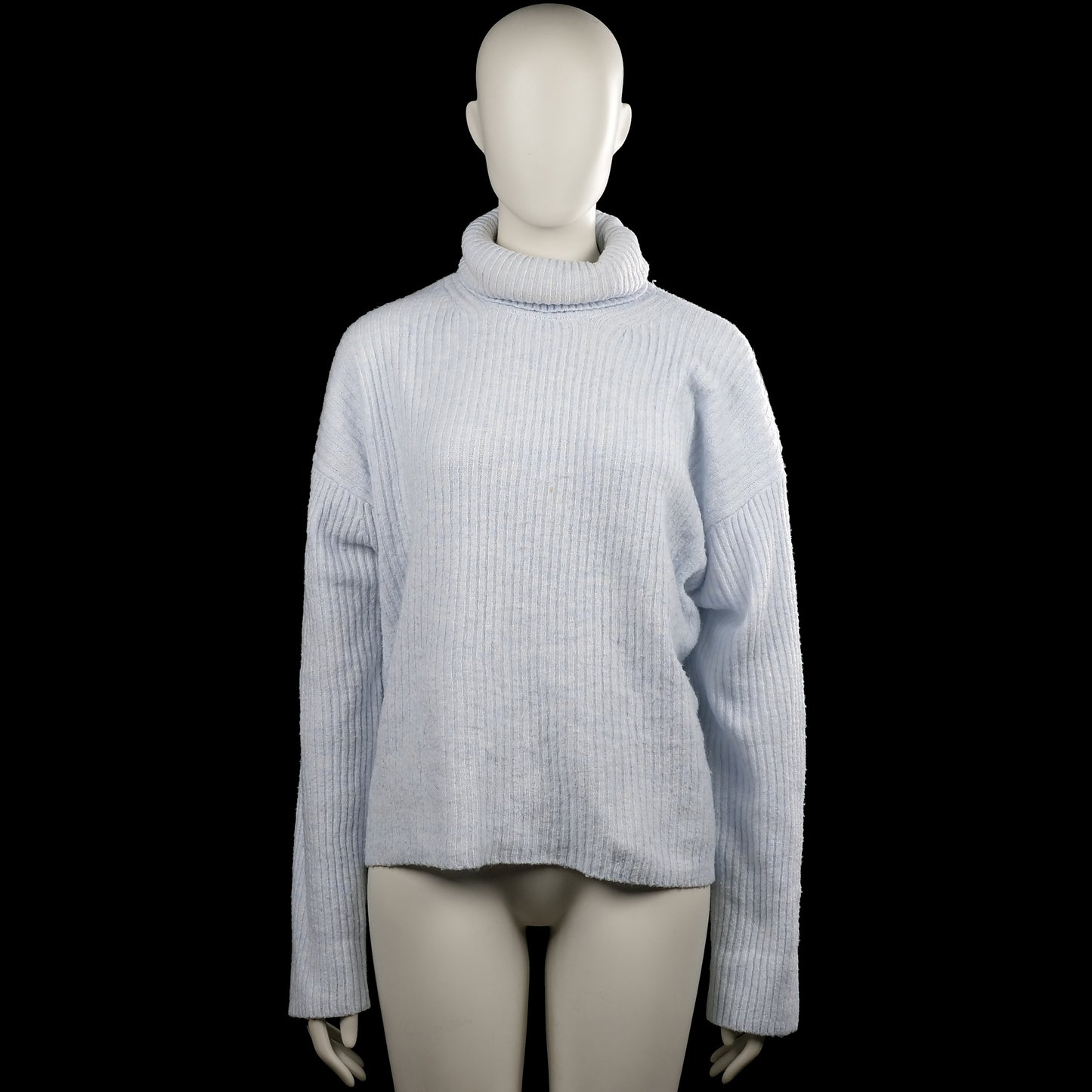 H&M - Turtleneck - Light Blue - Size S - Light blue solid ribbed top with a turtleneck and long sleeves. Straight hem and plain cuffs with no visible closures.