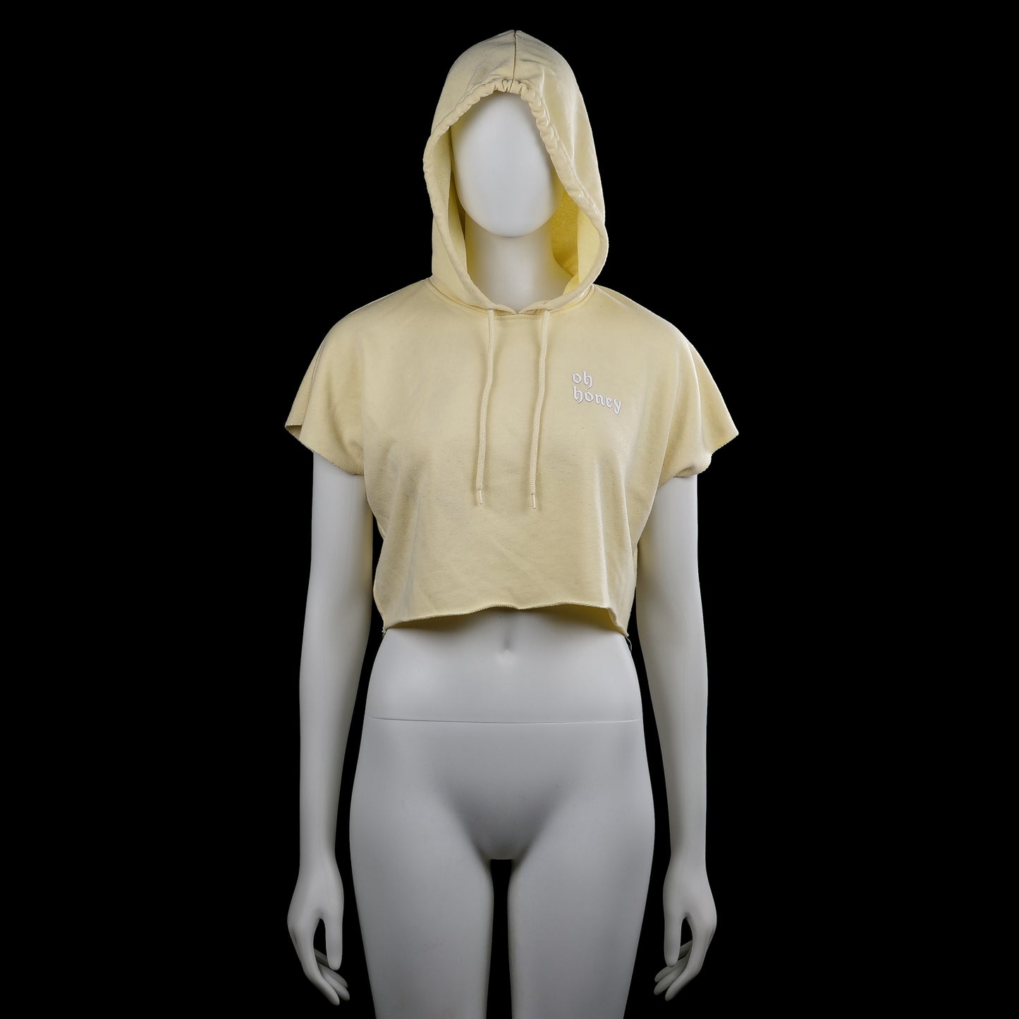 Fb Sister - Hoodie - Ivory - Size XS - Ivory solid hooded top with short sleeves and drawstrings at the hood. Cropped length with a straight hem and small text on the left chest.